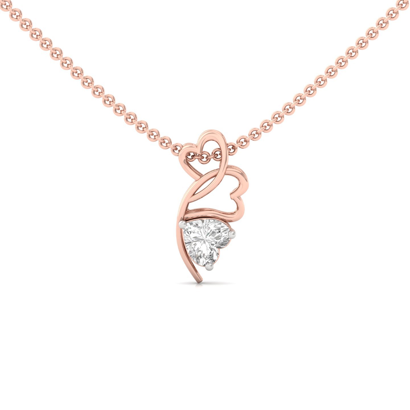 Heart Cut Diamond Pendant | Romantic Lab Grown CVD Diamond Necklace with Double Heart Design (Without Chain) | 925 Silver | 10K | 14K | 18K - Rose Gold Main View