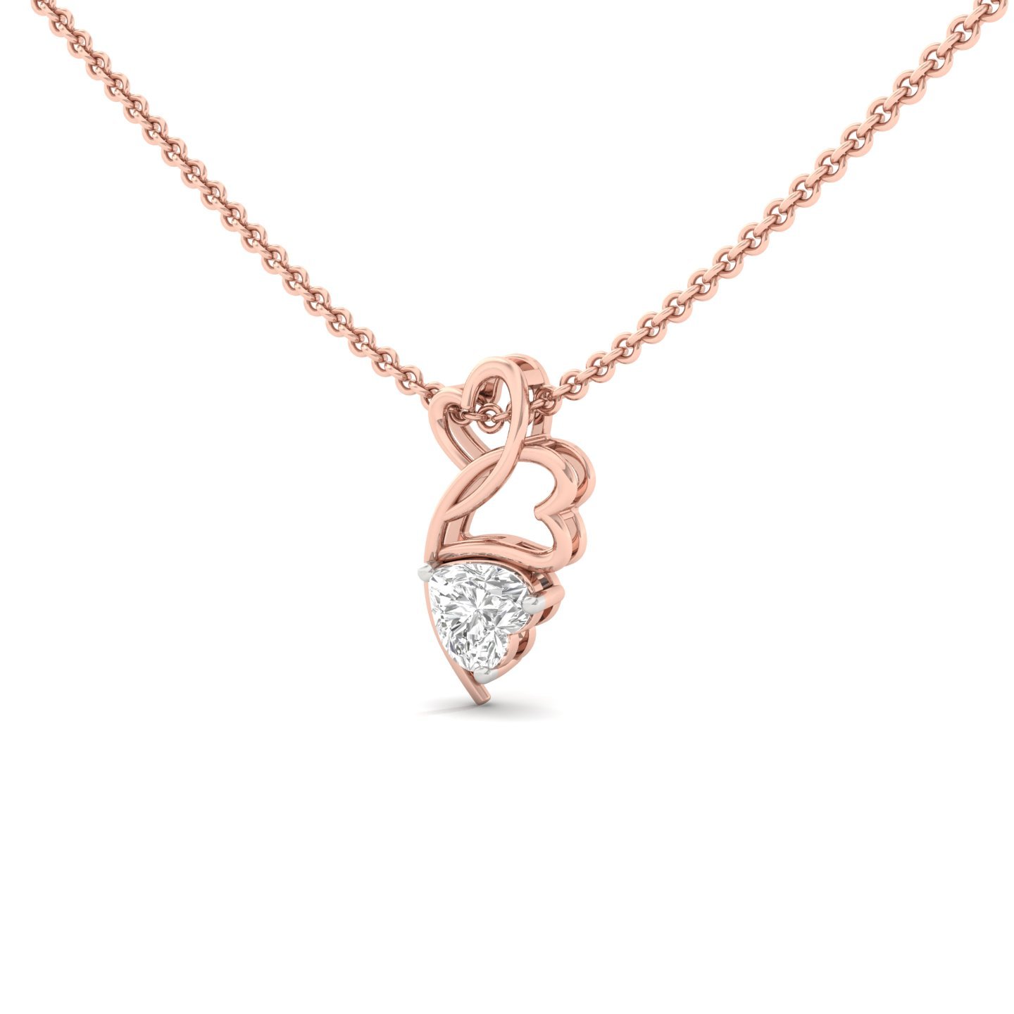 Heart Cut Diamond Pendant | Romantic Lab Grown CVD Diamond Necklace with Double Heart Design (Without Chain) | 925 Silver | 10K | 14K | 18K - View 2