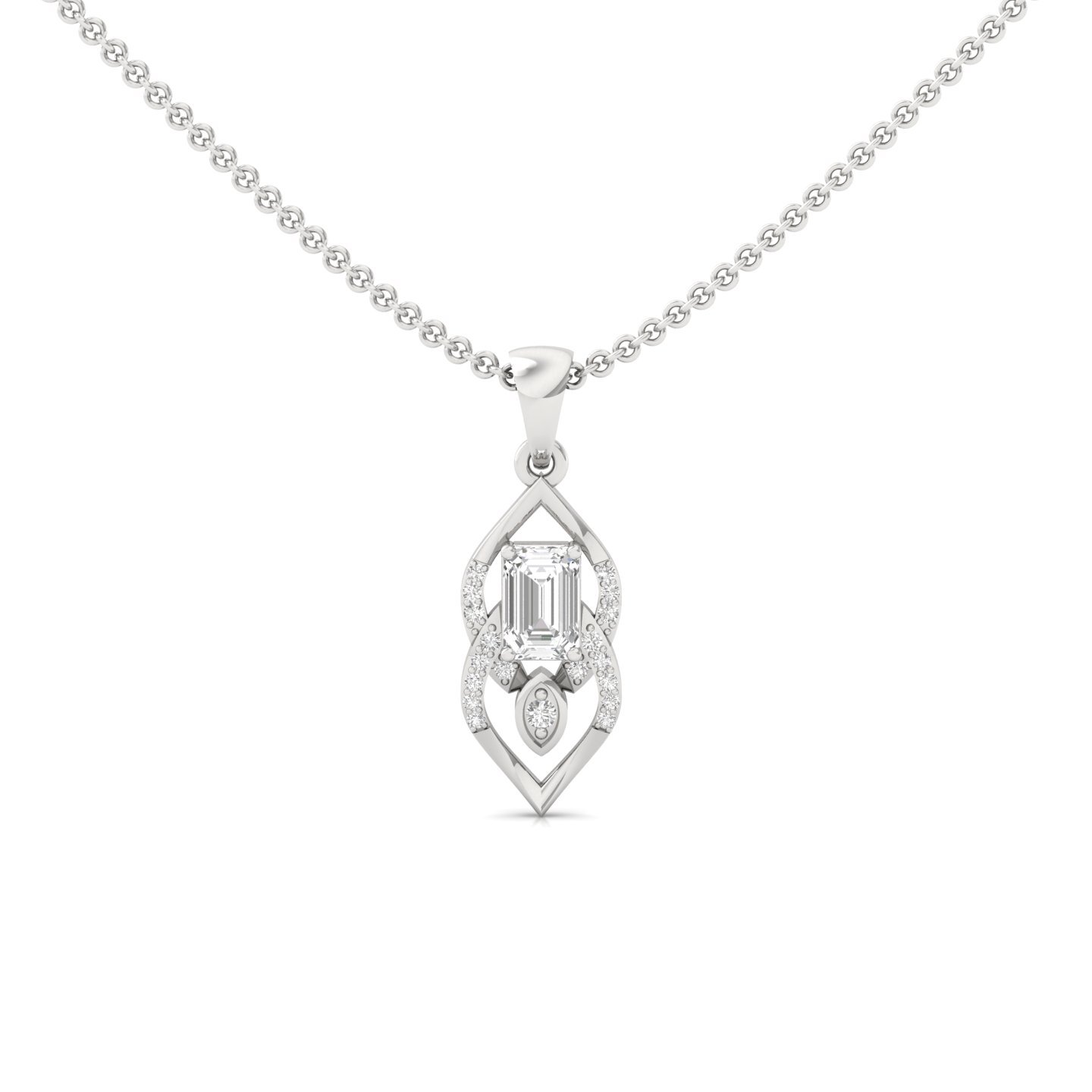 Emerald Cut Diamond Pendant | Elegant Lab Grown CVD Diamond Necklace with Marquise Accent (Without Chain) | 925 Silver | 10K | 14K | 18K - Main View