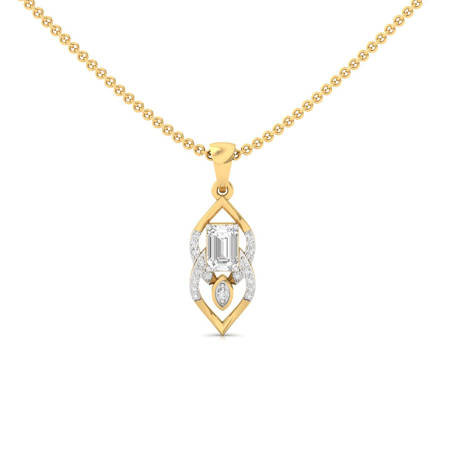 Emerald Cut Diamond Pendant | Elegant Lab Grown CVD Diamond Necklace with Marquise Accent (Without Chain) | 925 Silver | 10K | 14K | 18K - Gold Main View
