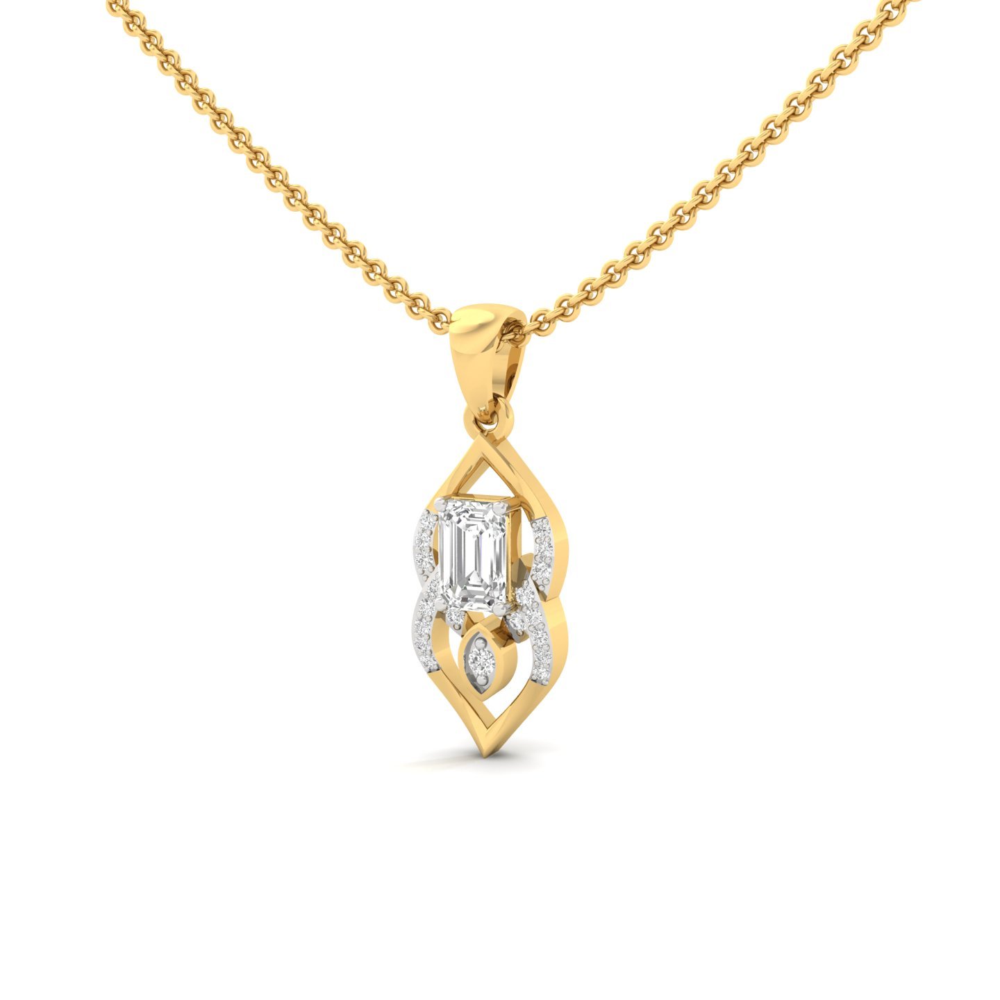 Emerald Cut Diamond Pendant | Elegant Lab Grown CVD Diamond Necklace with Marquise Accent (Without Chain) | 925 Silver | 10K | 14K | 18K - View 2