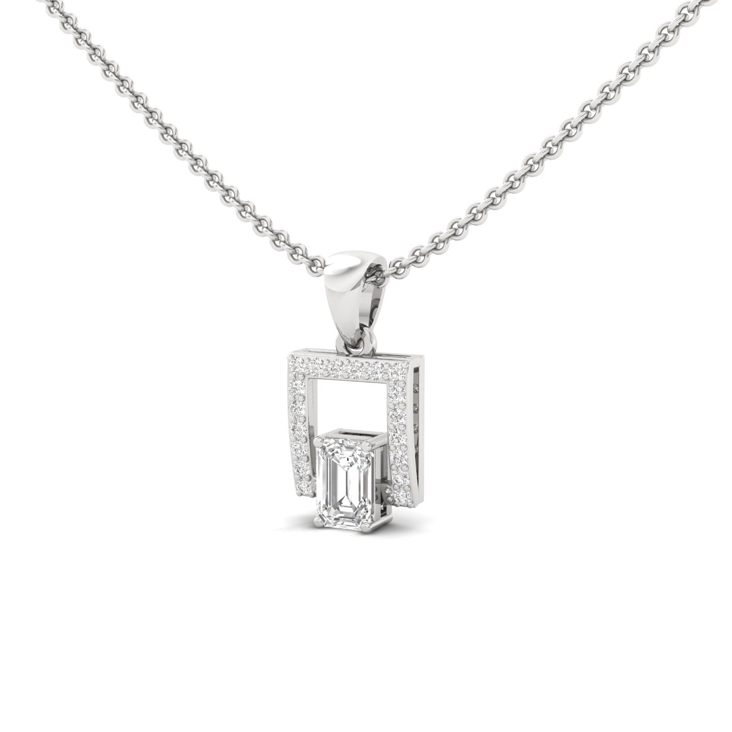 Emerald Cut Diamond Pendant | Modern Halo Lab Grown CVD Diamond Necklace (Without Chain) | 925 Silver | 10K | 14K | 18K - View 2
