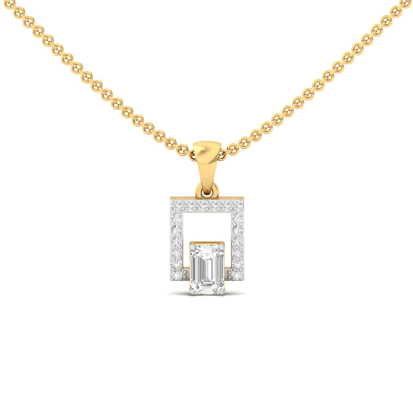 Emerald Cut Diamond Pendant | Modern Halo Lab Grown CVD Diamond Necklace (Without Chain) | 925 Silver | 10K | 14K | 18K - Gold Main View