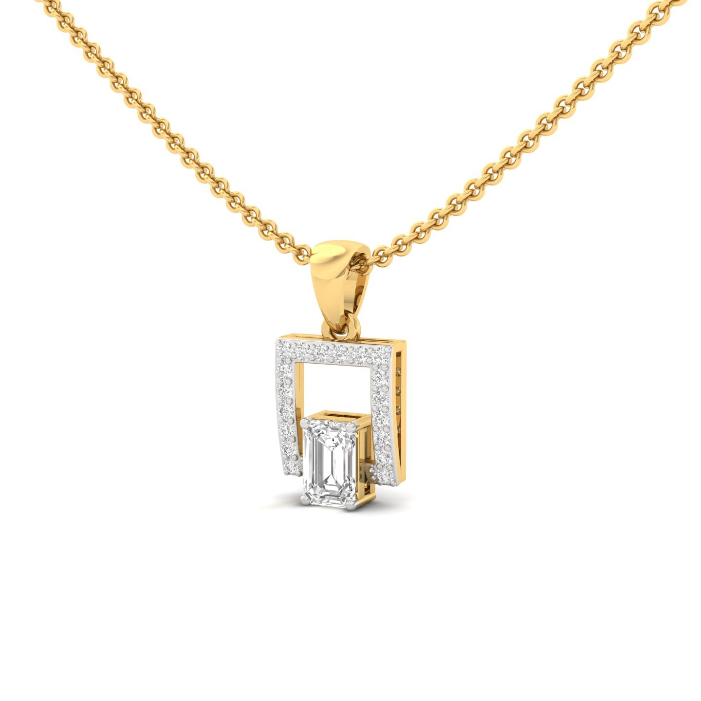 Emerald Cut Diamond Pendant | Modern Halo Lab Grown CVD Diamond Necklace (Without Chain) | 925 Silver | 10K | 14K | 18K - View 2
