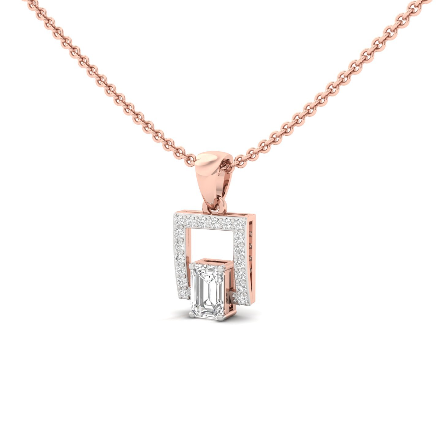 Emerald Cut Diamond Pendant | Modern Halo Lab Grown CVD Diamond Necklace (Without Chain) | 925 Silver | 10K | 14K | 18K - View 2