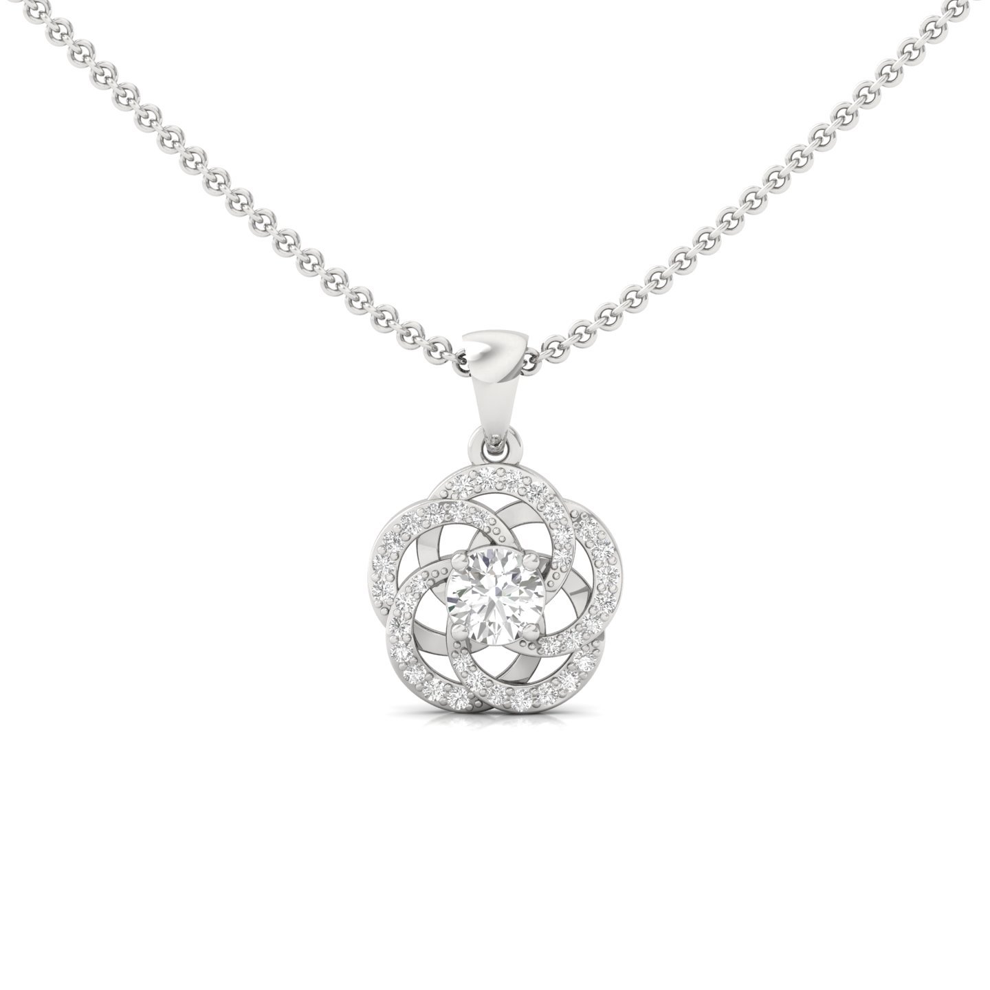 Round Cut Diamond Pendant | Floral Bloom Lab Grown CVD Diamond Necklace (Without Chain) | 925 Silver | 10K | 14K | 18K - Main View