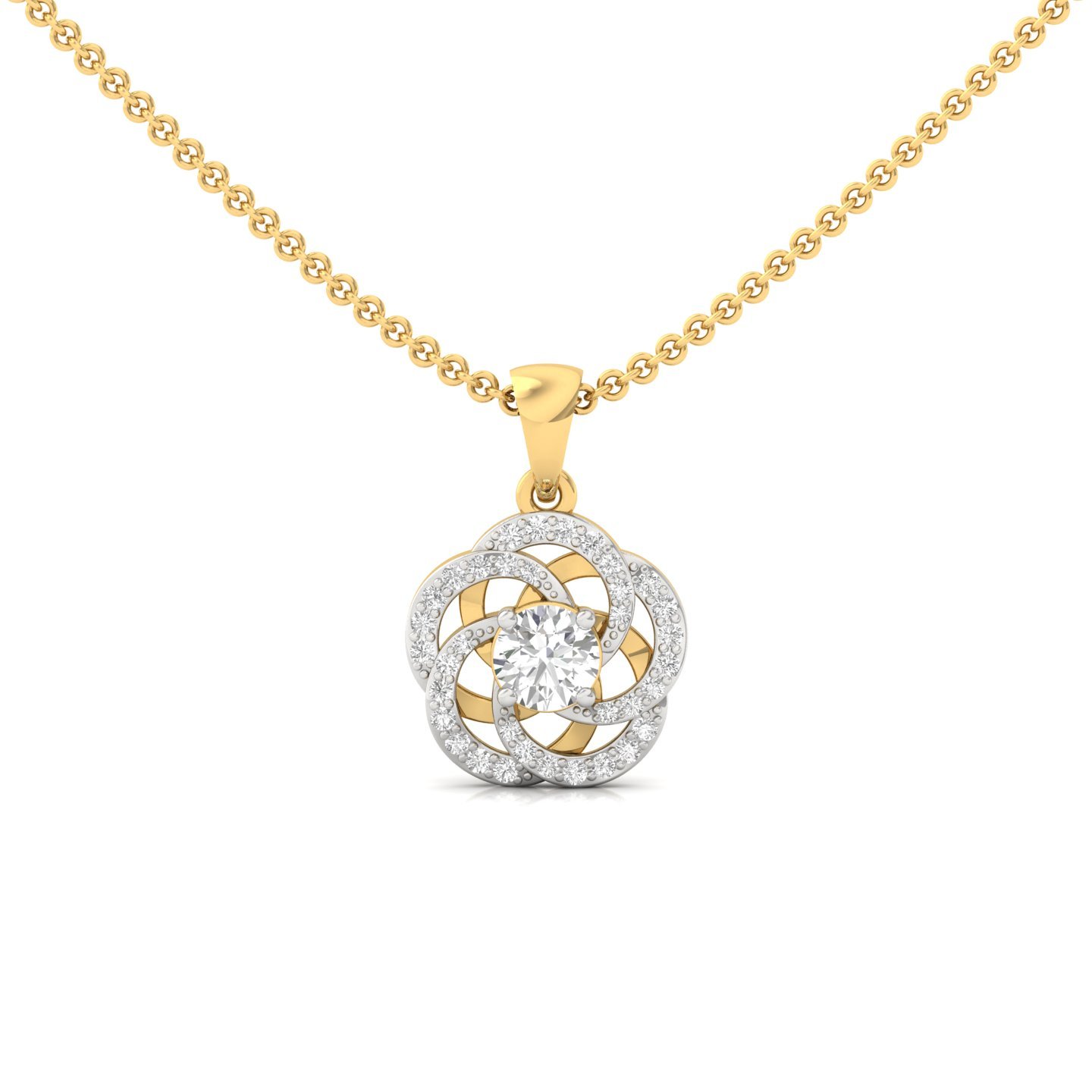 Round Cut Diamond Pendant | Floral Bloom Lab Grown CVD Diamond Necklace (Without Chain) | 925 Silver | 10K | 14K | 18K - Gold Main View