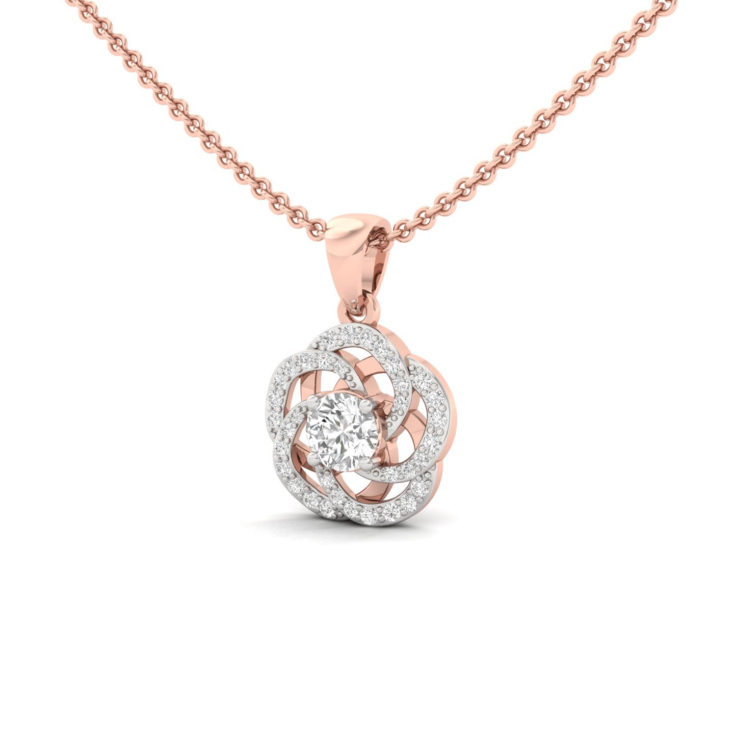 Round Cut Diamond Pendant | Floral Bloom Lab Grown CVD Diamond Necklace (Without Chain) | 925 Silver | 10K | 14K | 18K - View 2