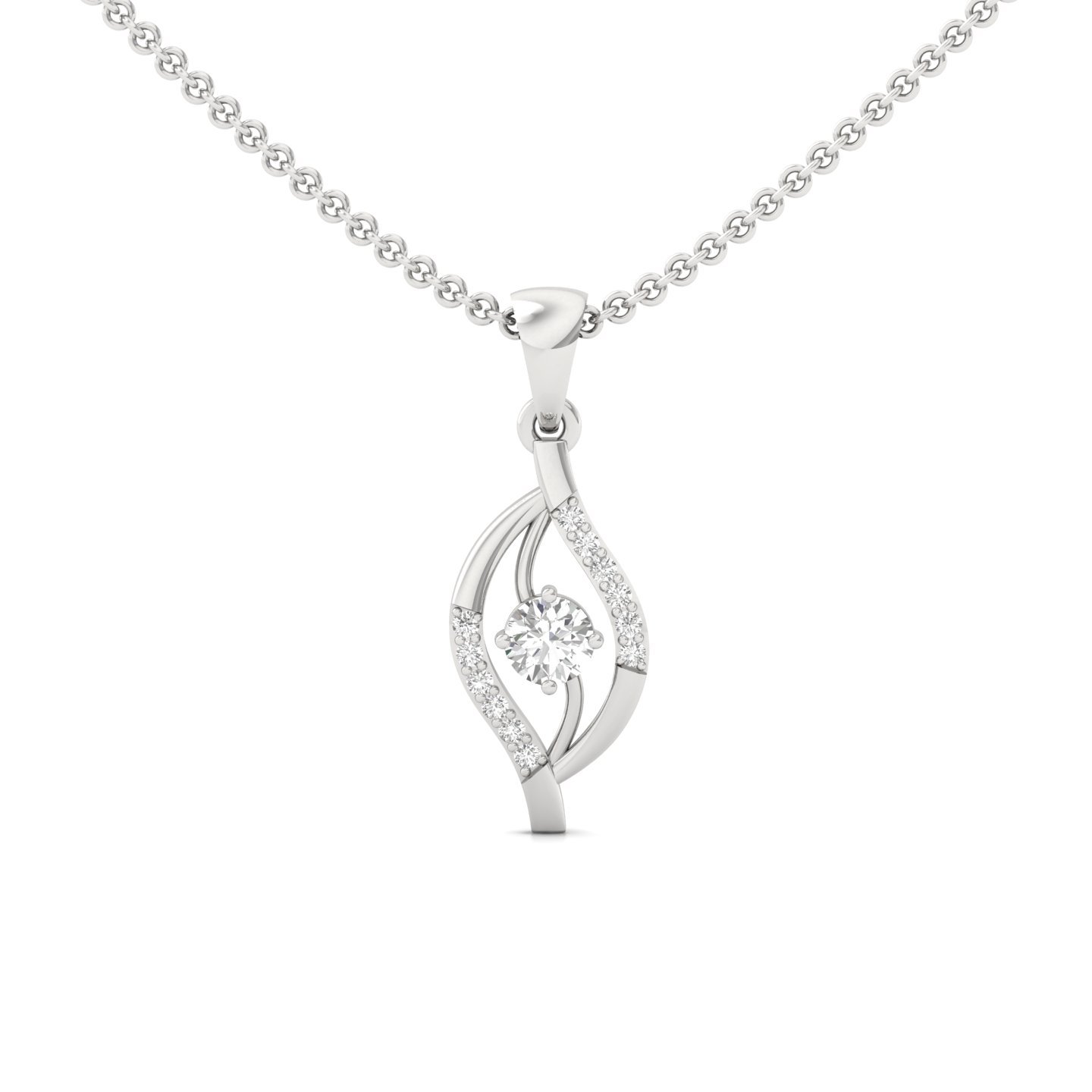 Round Cut Diamond Pendant | Elegant Wave Design Lab Grown CVD Diamond Necklace (Without Chain) | 925 Silver | 10K | 14K | 18K - Main View