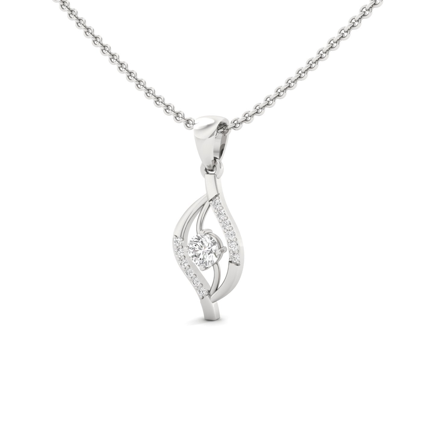 Round Cut Diamond Pendant | Elegant Wave Design Lab Grown CVD Diamond Necklace (Without Chain) | 925 Silver | 10K | 14K | 18K - View 2