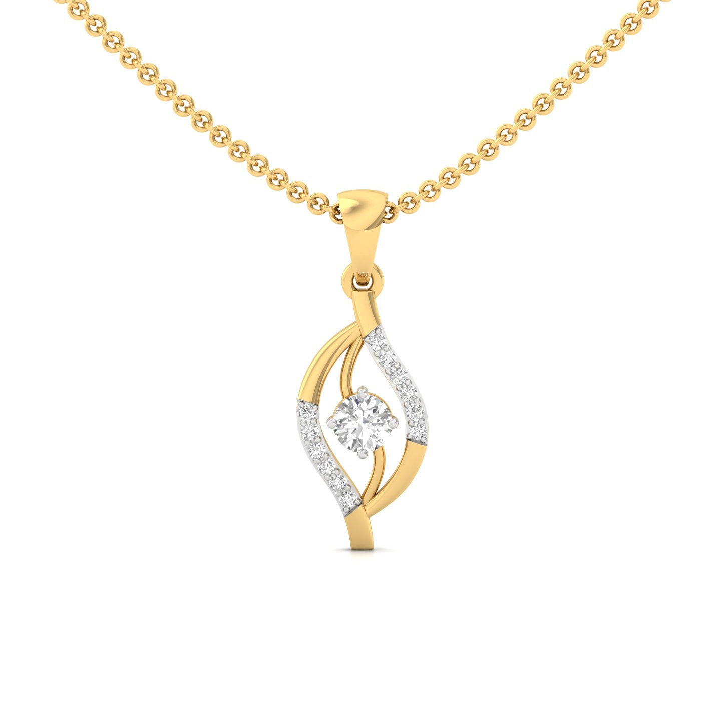 Round Cut Diamond Pendant | Elegant Wave Design Lab Grown CVD Diamond Necklace (Without Chain) | 925 Silver | 10K | 14K | 18K - Gold Main View