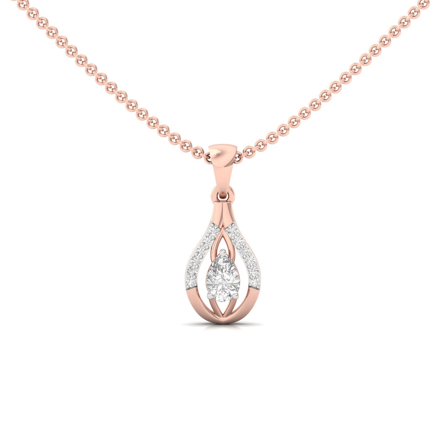 Pear Cut Diamond Pendant | Graceful Drop Design Lab Grown CVD Diamond Necklace (Without Chain) | 925 Silver | 10K | 14K | 18K - Rose Gold Main View