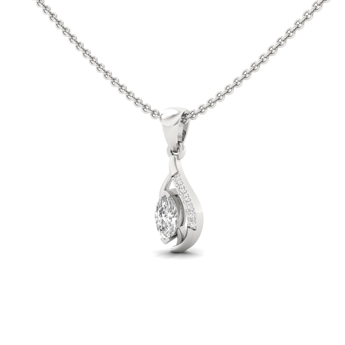 Marquise Cut Diamond Pendant | Elegant Flame-Inspired Lab Grown CVD Diamond Necklace (Without Chain) | 925 Silver | 10K | 14K | 18K - View 2