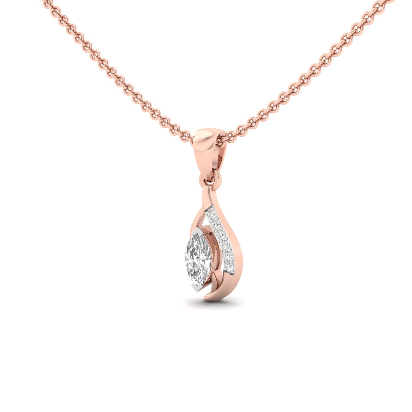 Marquise Cut Diamond Pendant | Elegant Flame-Inspired Lab Grown CVD Diamond Necklace (Without Chain) | 925 Silver | 10K | 14K | 18K - View 2