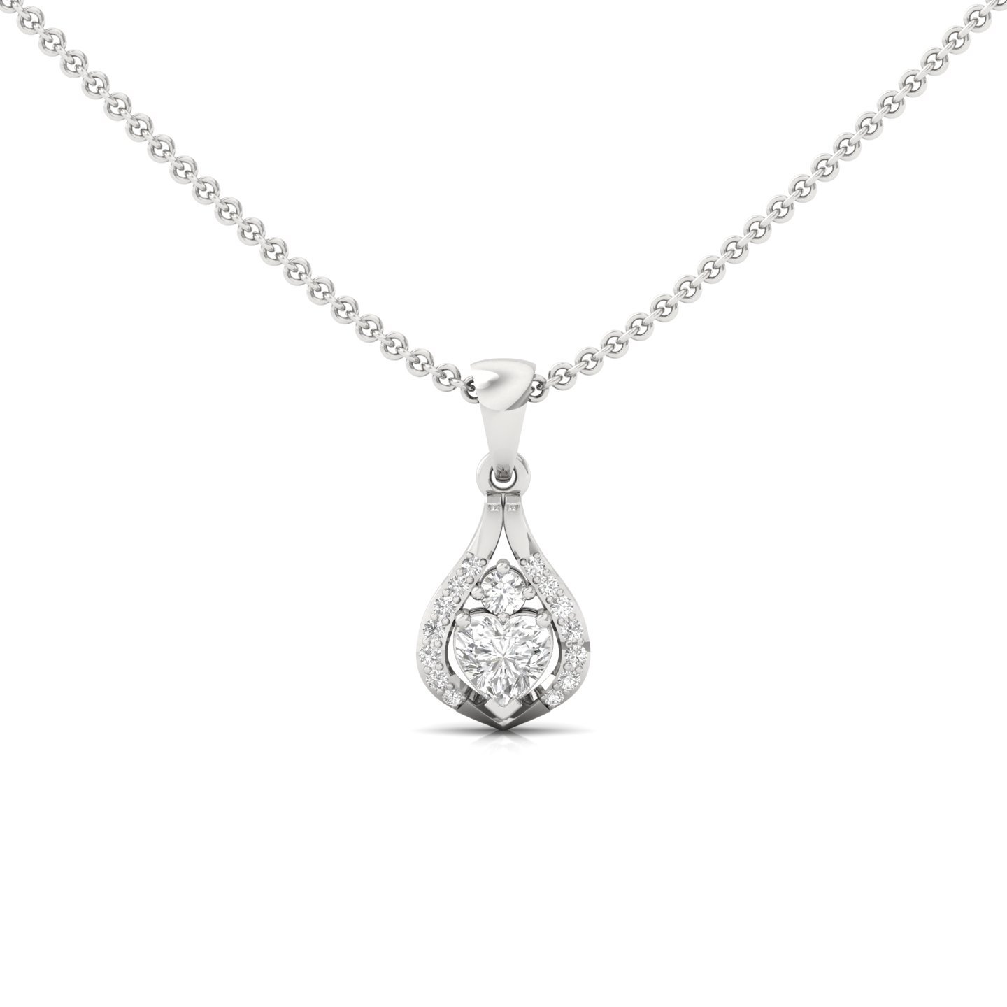 Heart Cut Diamond Pendant | Romantic Teardrop Halo Lab Grown CVD Diamond Necklace (Without Chain) | 925 Silver | 10K | 14K | 18K - Main View