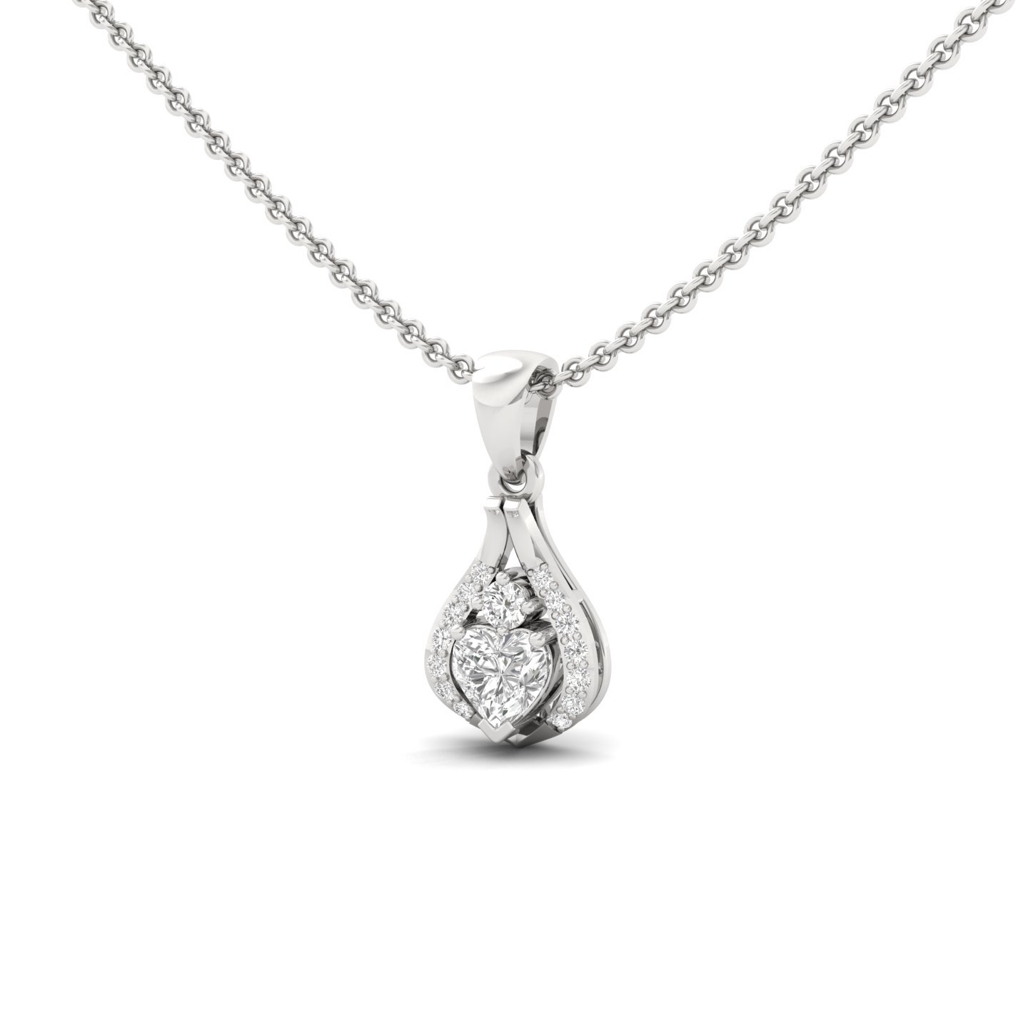 Heart Cut Diamond Pendant | Romantic Teardrop Halo Lab Grown CVD Diamond Necklace (Without Chain) | 925 Silver | 10K | 14K | 18K - View 2