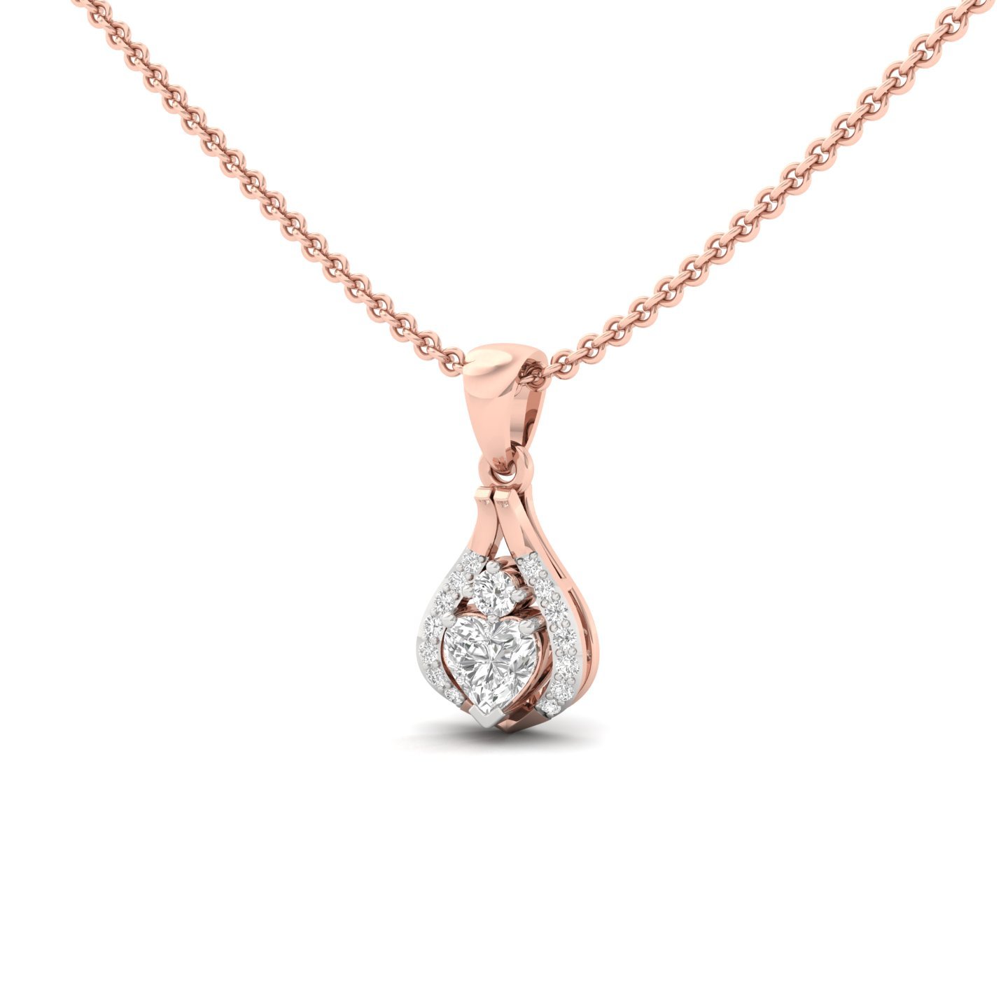 Heart Cut Diamond Pendant | Romantic Teardrop Halo Lab Grown CVD Diamond Necklace (Without Chain) | 925 Silver | 10K | 14K | 18K - View 2