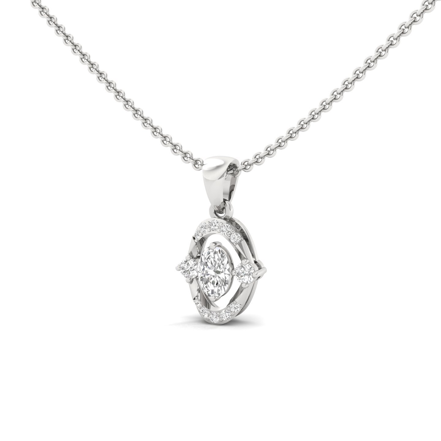 Oval Cut Diamond Pendant | Classic Halo Lab Grown CVD Diamond Necklace (Without Chain) | 925 Silver | 10K | 14K | 18K - View 2