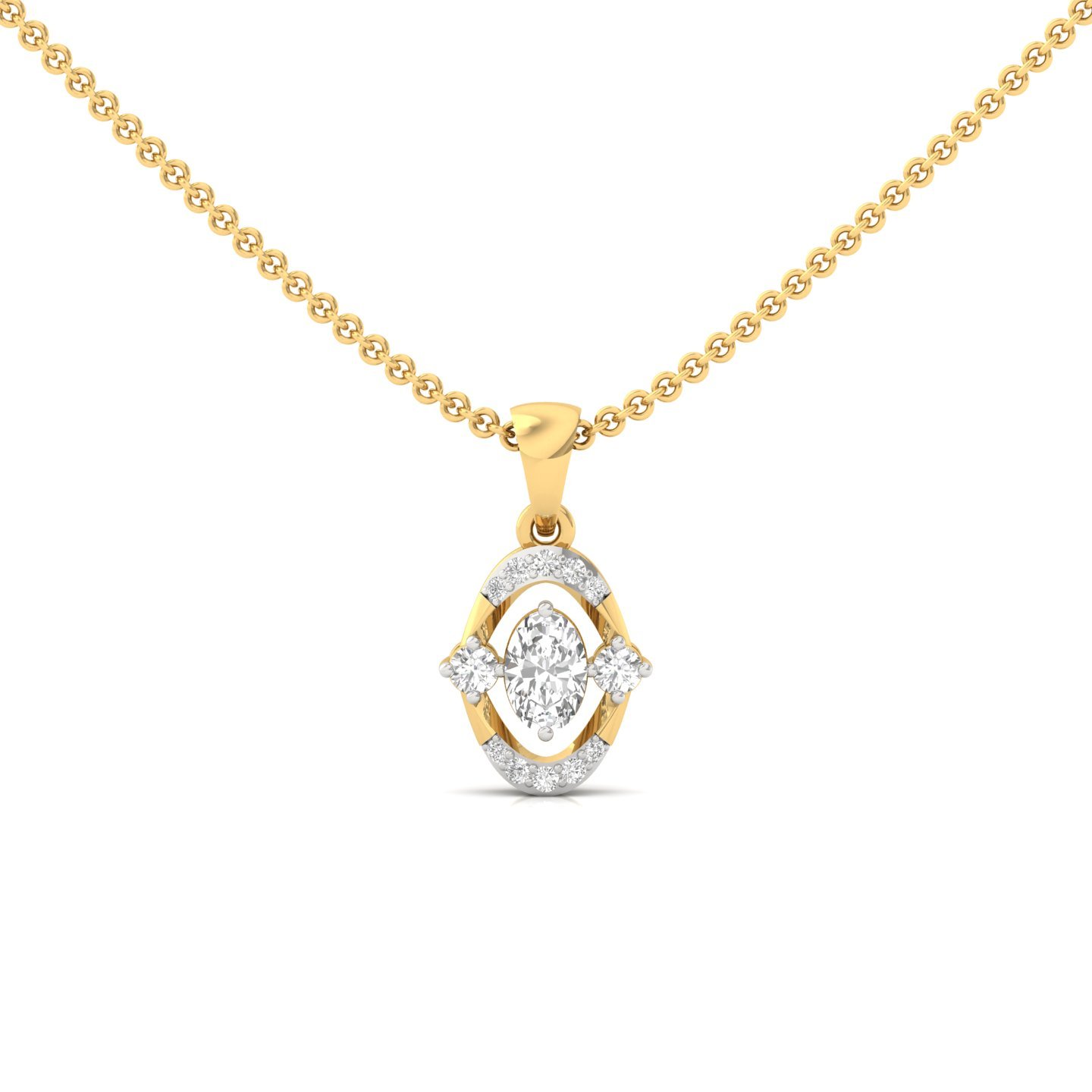 Oval Cut Diamond Pendant | Classic Halo Lab Grown CVD Diamond Necklace (Without Chain) | 925 Silver | 10K | 14K | 18K - Gold Main View