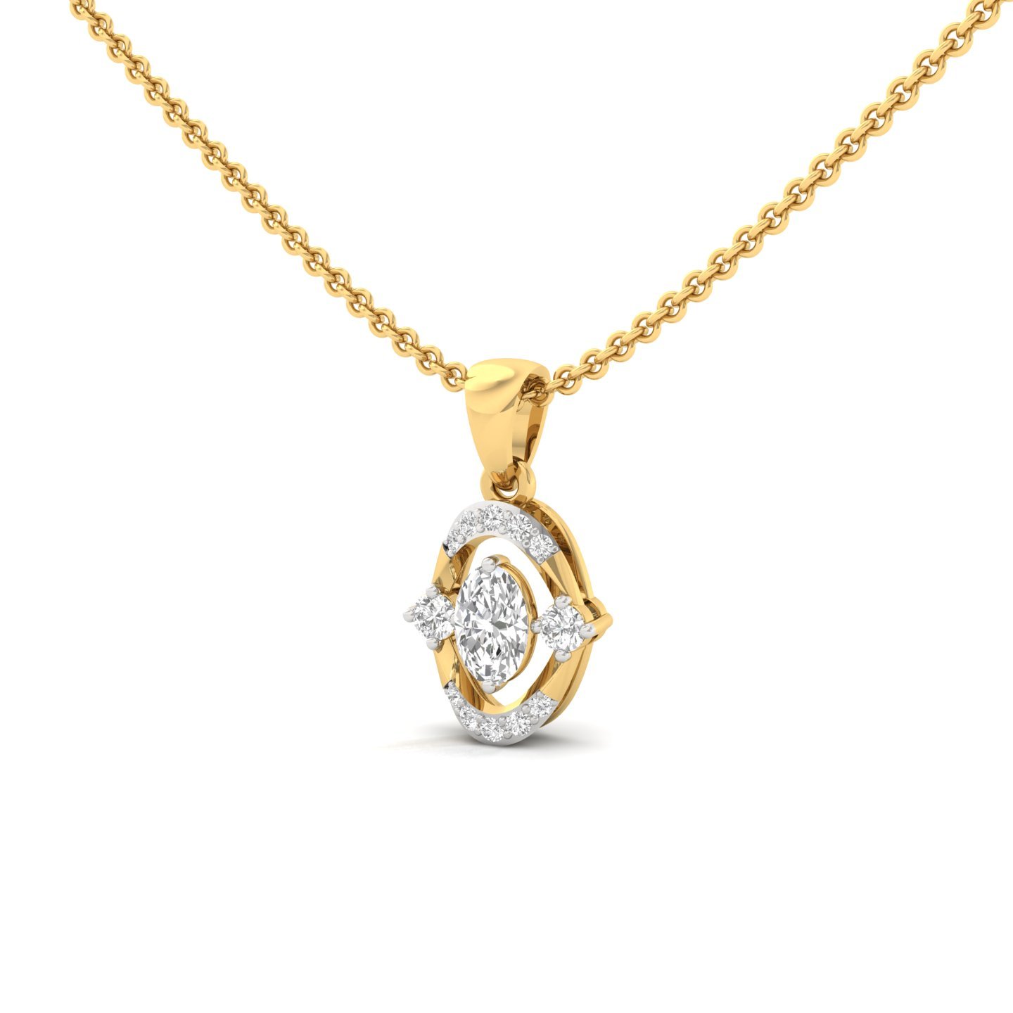 Oval Cut Diamond Pendant | Classic Halo Lab Grown CVD Diamond Necklace (Without Chain) | 925 Silver | 10K | 14K | 18K - View 2