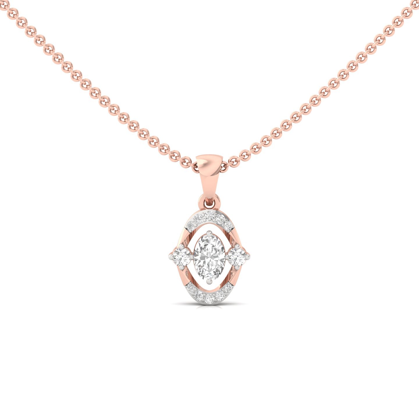 Oval Cut Diamond Pendant | Classic Halo Lab Grown CVD Diamond Necklace (Without Chain) | 925 Silver | 10K | 14K | 18K - Rose Gold Main View