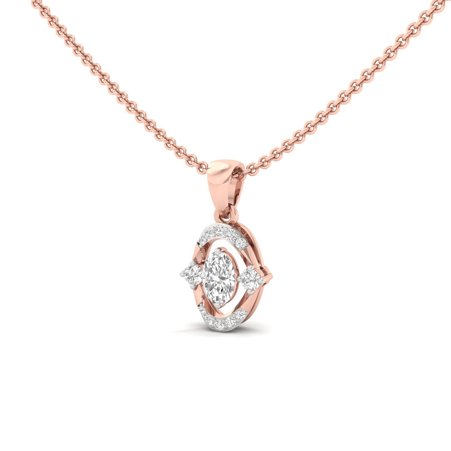 Oval Cut Diamond Pendant | Classic Halo Lab Grown CVD Diamond Necklace (Without Chain) | 925 Silver | 10K | 14K | 18K - View 2