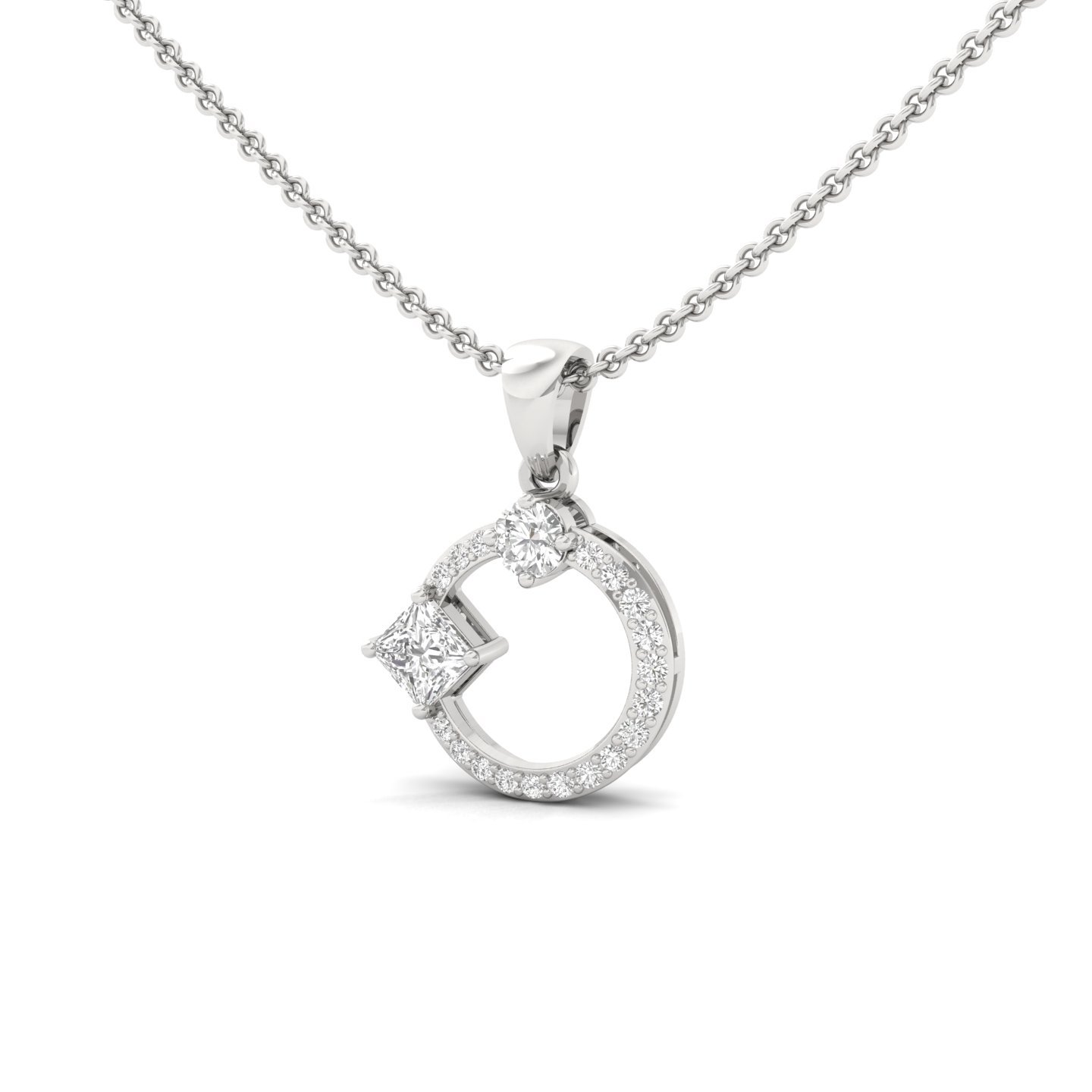 Princess & Round Diamond Pendant | Modern Halo Lab Grown CVD Diamond Necklace (Without Chain) | 925 Silver | 10K | 14K | 18K - View 2