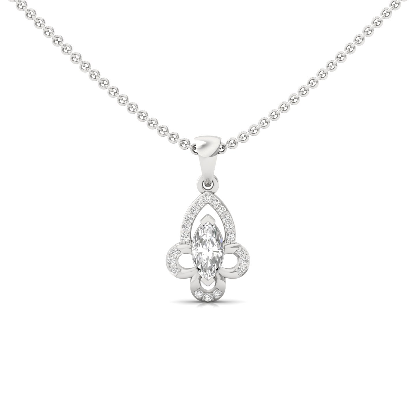 Marquise Diamond Pendant | Elegant Lab Grown CVD Diamond Necklace with Halo (Without Chain) | 925 Silver | 10K | 14K | 18K - Main View