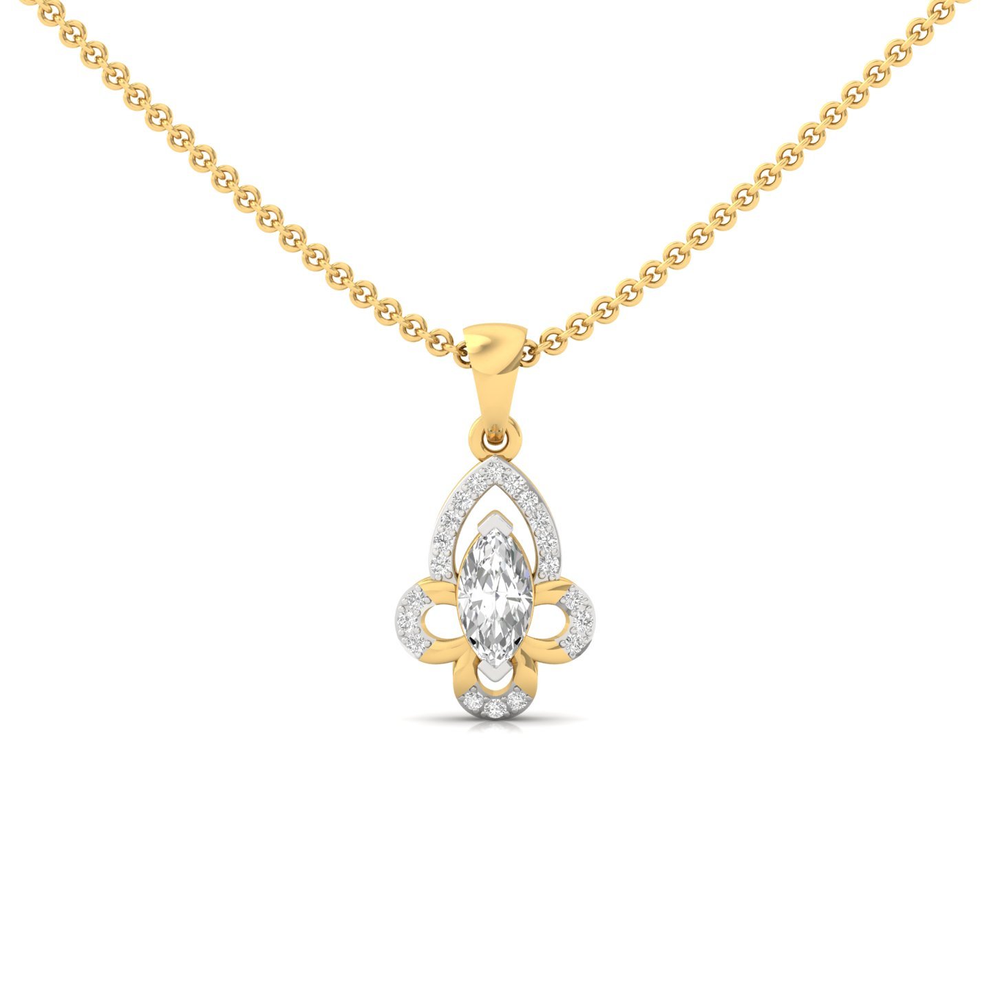 Marquise Diamond Pendant | Elegant Lab Grown CVD Diamond Necklace with Halo (Without Chain) | 925 Silver | 10K | 14K | 18K - Gold Main View