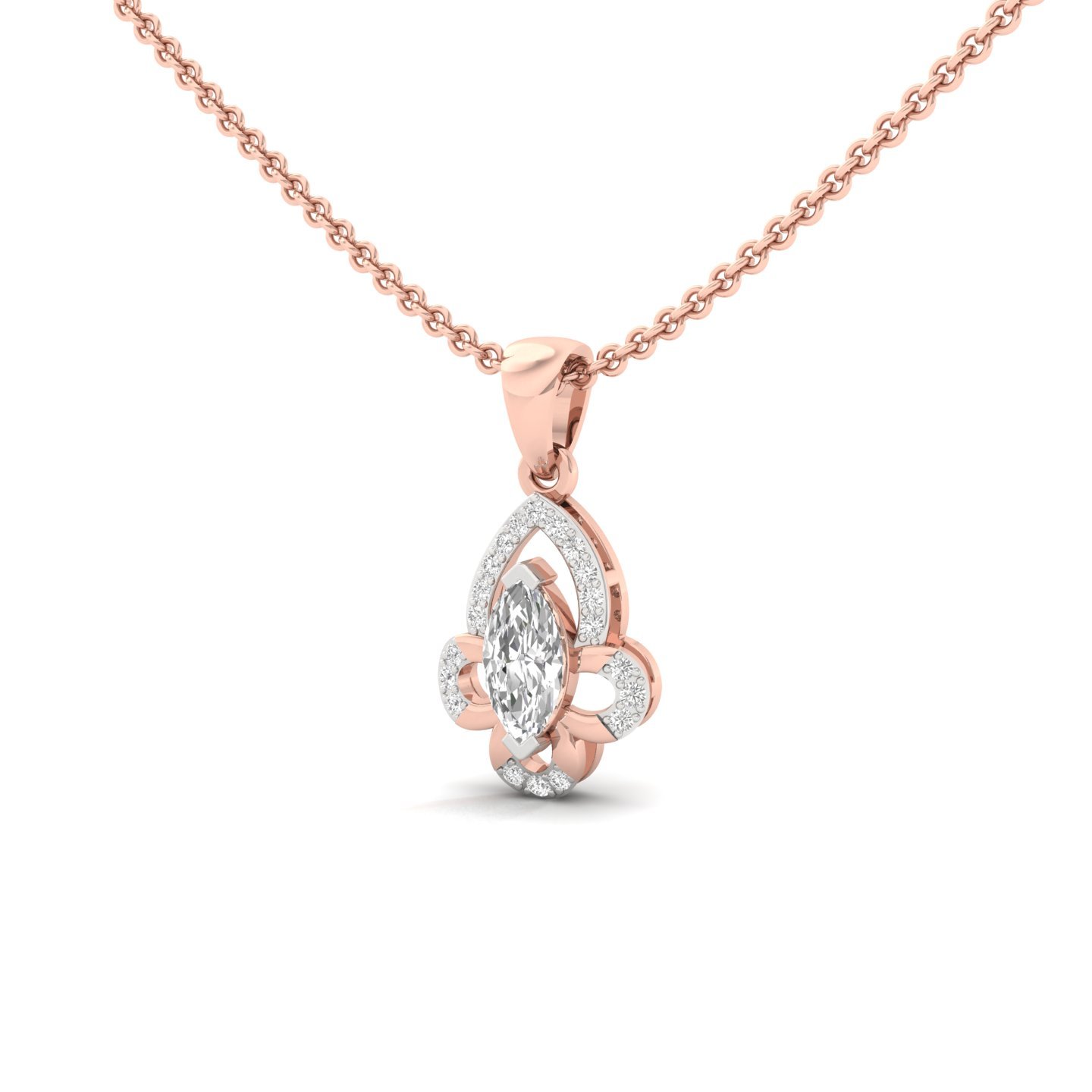 Marquise Diamond Pendant | Elegant Lab Grown CVD Diamond Necklace with Halo (Without Chain) | 925 Silver | 10K | 14K | 18K - View 2