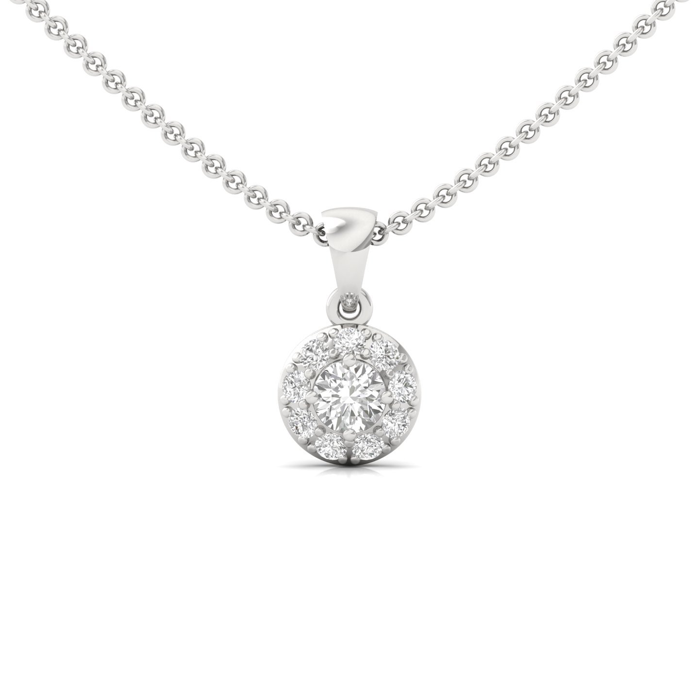 Round Cut Diamond Halo Pendant | Classic Lab Grown CVD Diamond Necklace (Without Chain) | 925 Silver | 10K | 14K | 18K - Main View