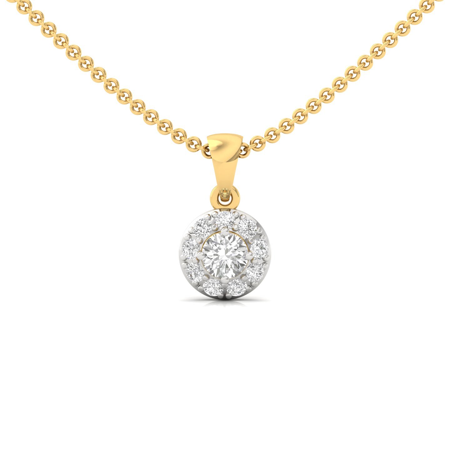 Round Cut Diamond Halo Pendant | Classic Lab Grown CVD Diamond Necklace (Without Chain) | 925 Silver | 10K | 14K | 18K - Gold Main View