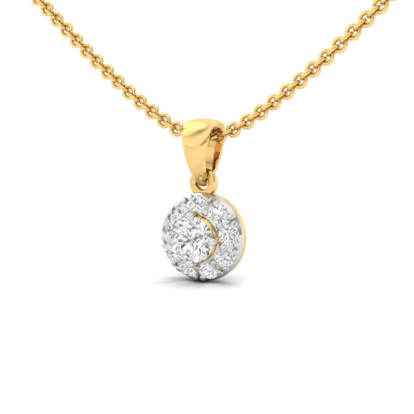 Round Cut Diamond Halo Pendant | Classic Lab Grown CVD Diamond Necklace (Without Chain) | 925 Silver | 10K | 14K | 18K - View 2