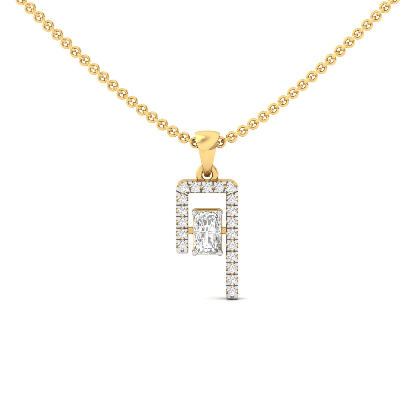 Radiant Cut Diamond Pendant | Modern Geometric Lab Grown CVD Diamond Necklace (Without Chain) | 925 Silver | 10K | 14K | 18K - Gold Main View