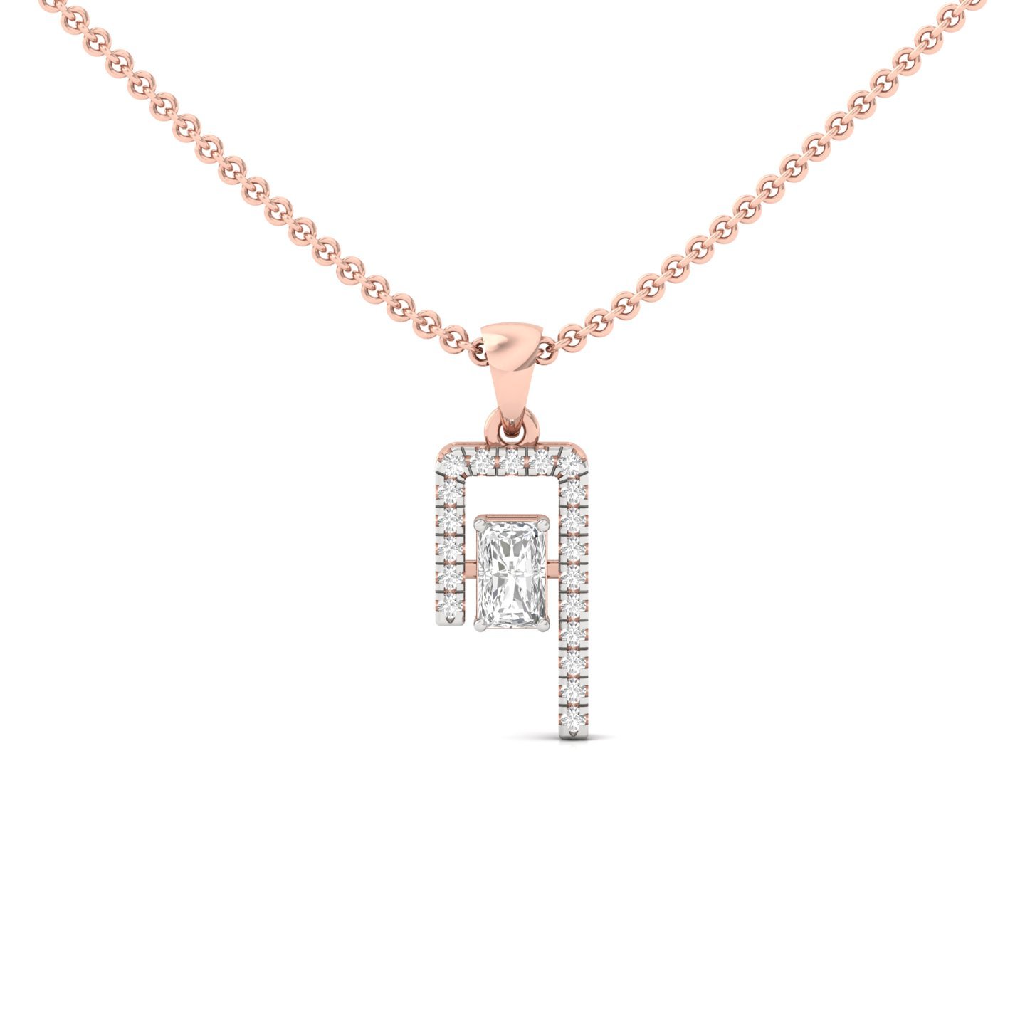 Radiant Cut Diamond Pendant | Modern Geometric Lab Grown CVD Diamond Necklace (Without Chain) | 925 Silver | 10K | 14K | 18K - Rose Gold Main View