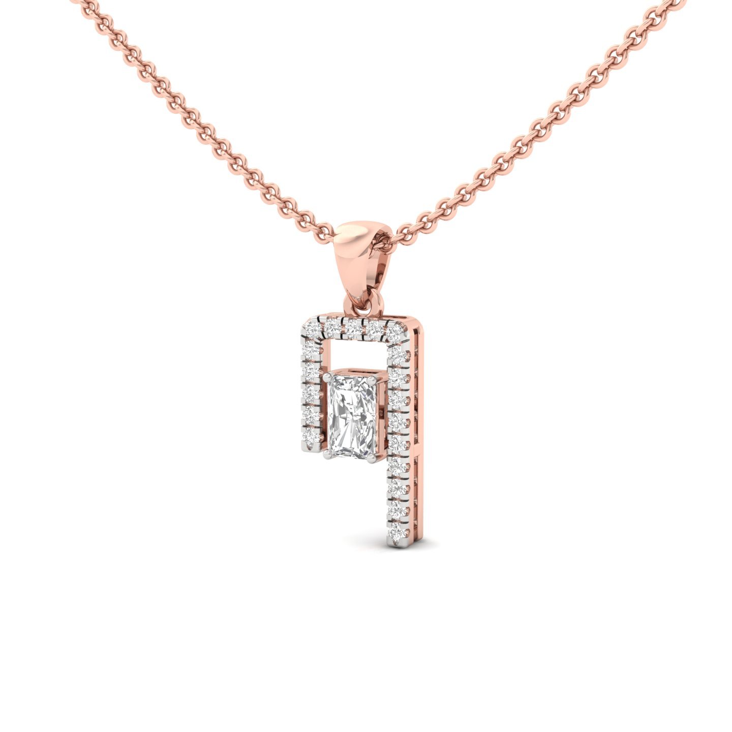 Radiant Cut Diamond Pendant | Modern Geometric Lab Grown CVD Diamond Necklace (Without Chain) | 925 Silver | 10K | 14K | 18K - View 2