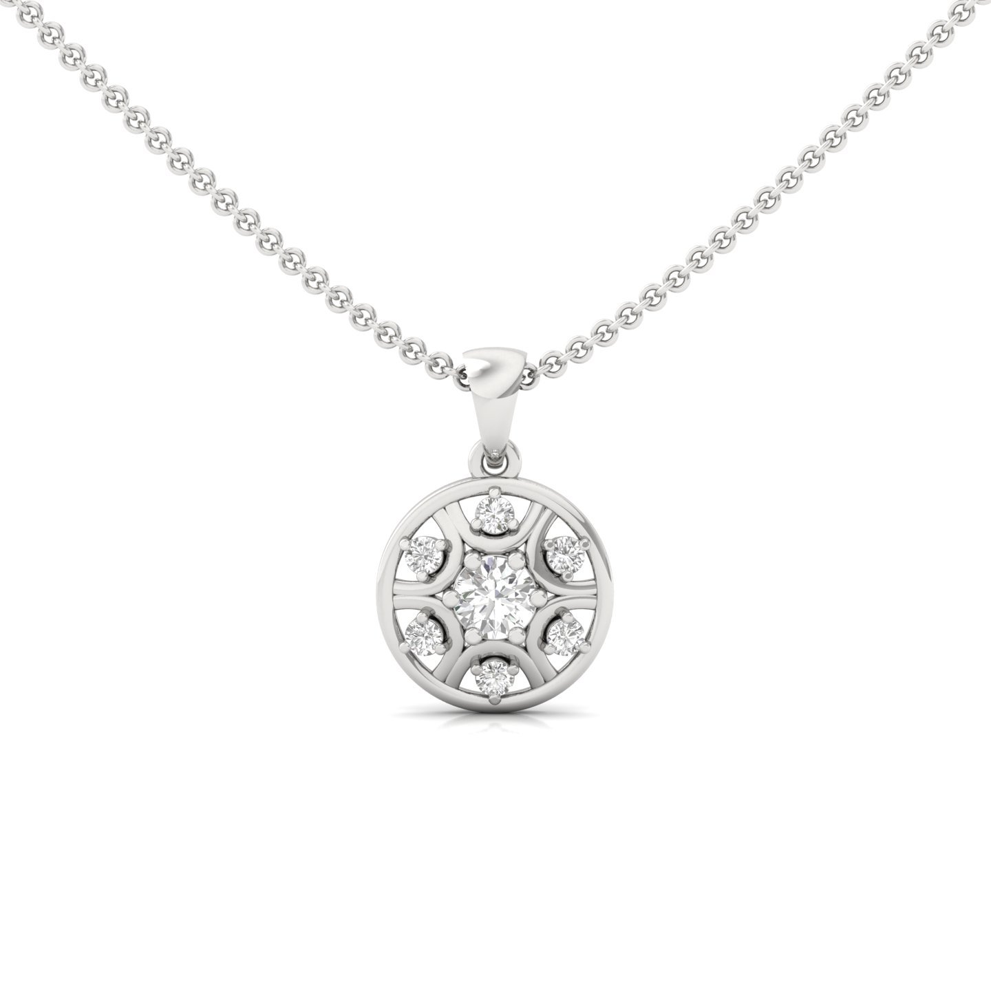 Round Cut Diamond Pendant | Classic Floral Medallion Lab Grown CVD Diamond Necklace (Without Chain) | 925 Silver | 10K | 14K | 18K - Main View