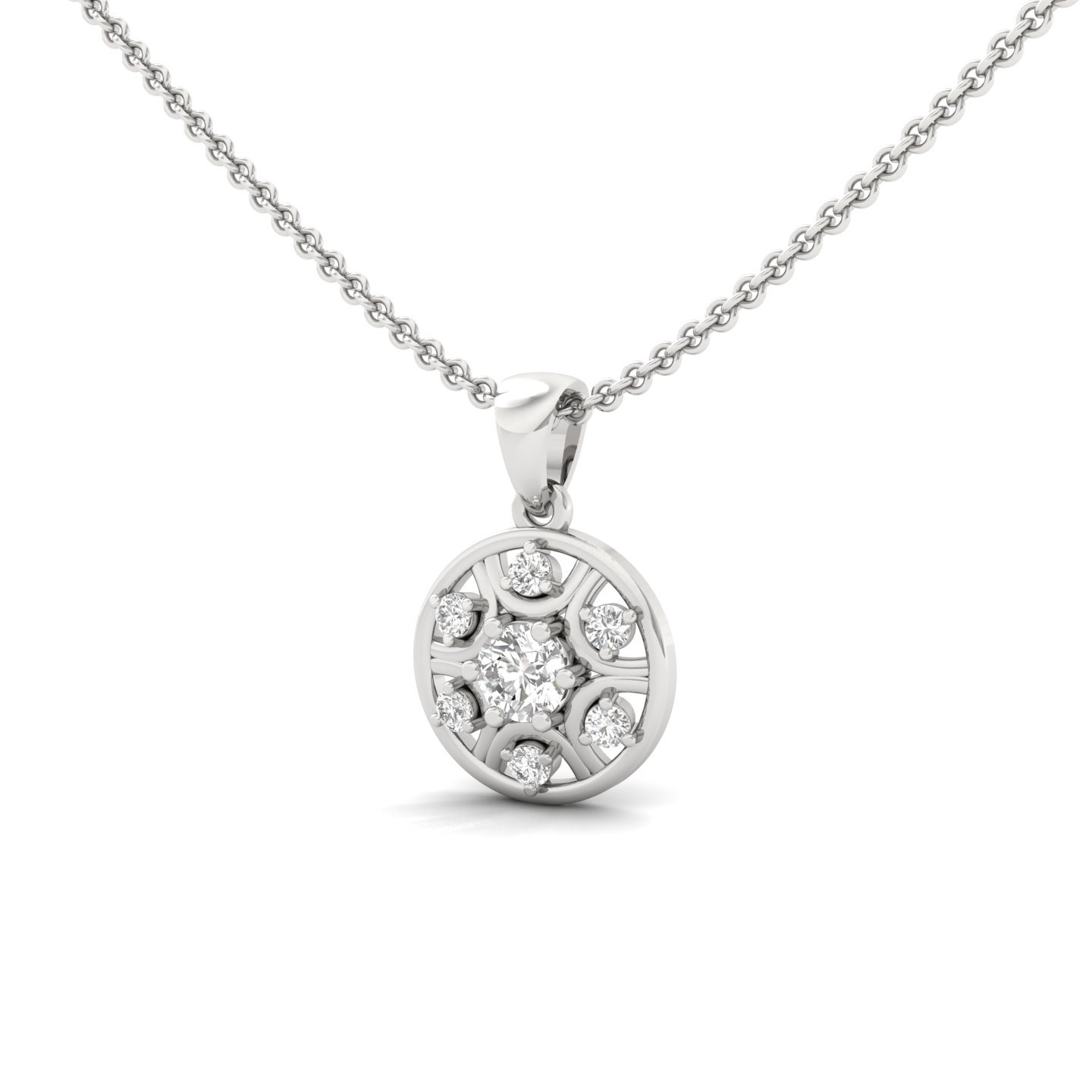 Round Cut Diamond Pendant | Classic Floral Medallion Lab Grown CVD Diamond Necklace (Without Chain) | 925 Silver | 10K | 14K | 18K - View 2