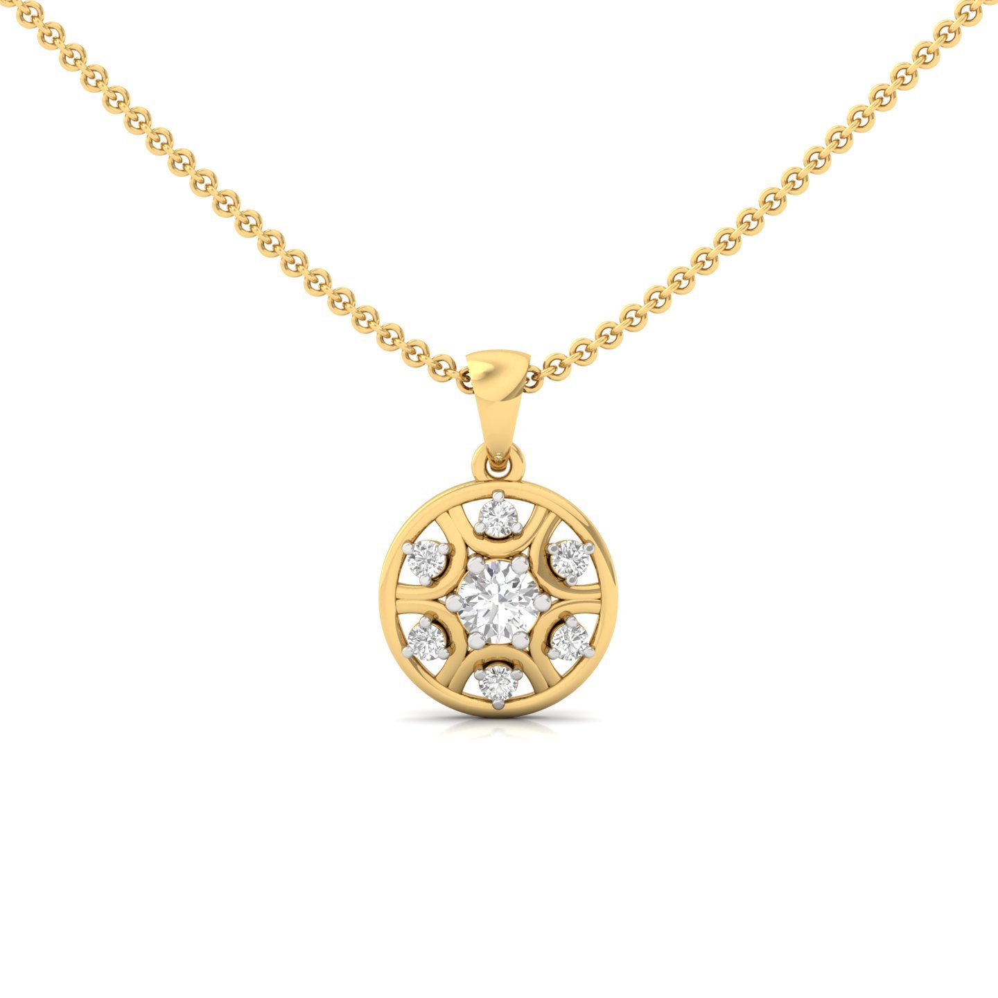 Round Cut Diamond Pendant | Classic Floral Medallion Lab Grown CVD Diamond Necklace (Without Chain) | 925 Silver | 10K | 14K | 18K - Gold Main View