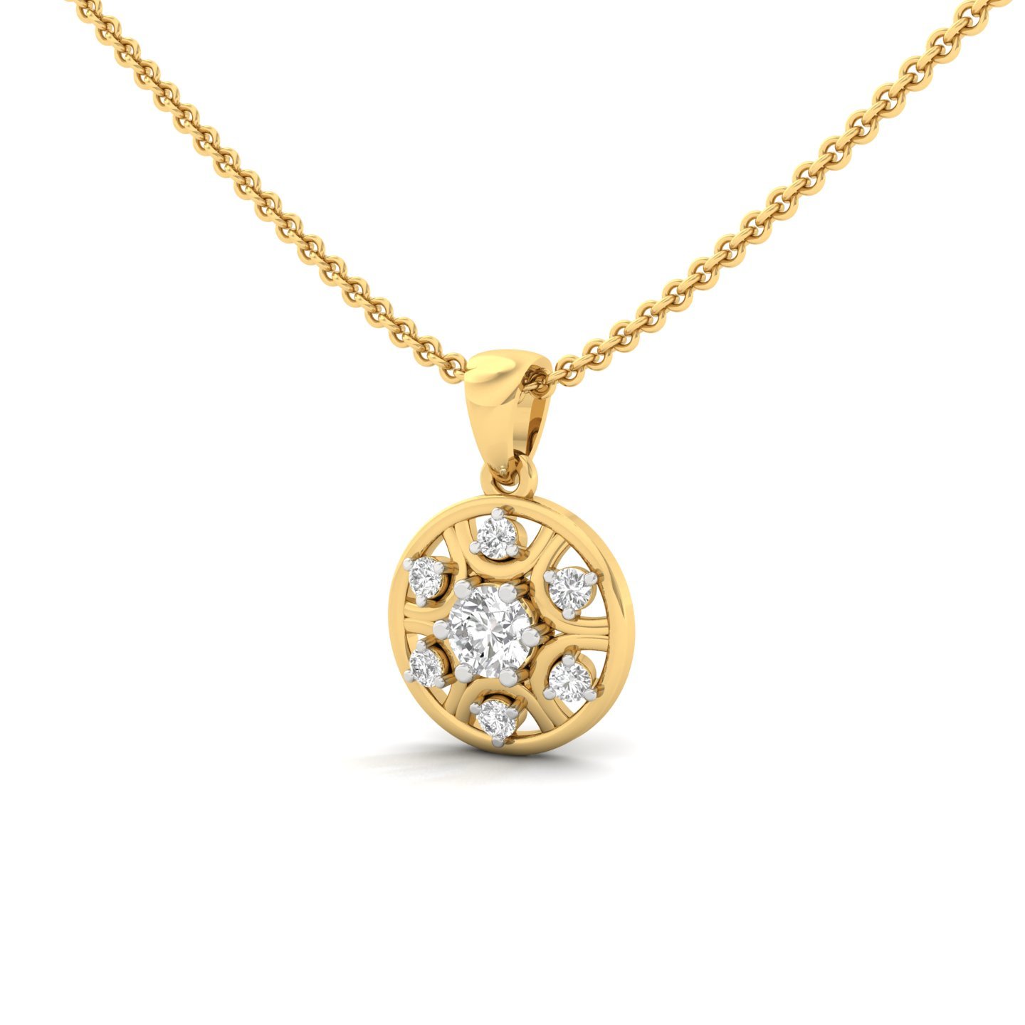 Round Cut Diamond Pendant | Classic Floral Medallion Lab Grown CVD Diamond Necklace (Without Chain) | 925 Silver | 10K | 14K | 18K - View 2