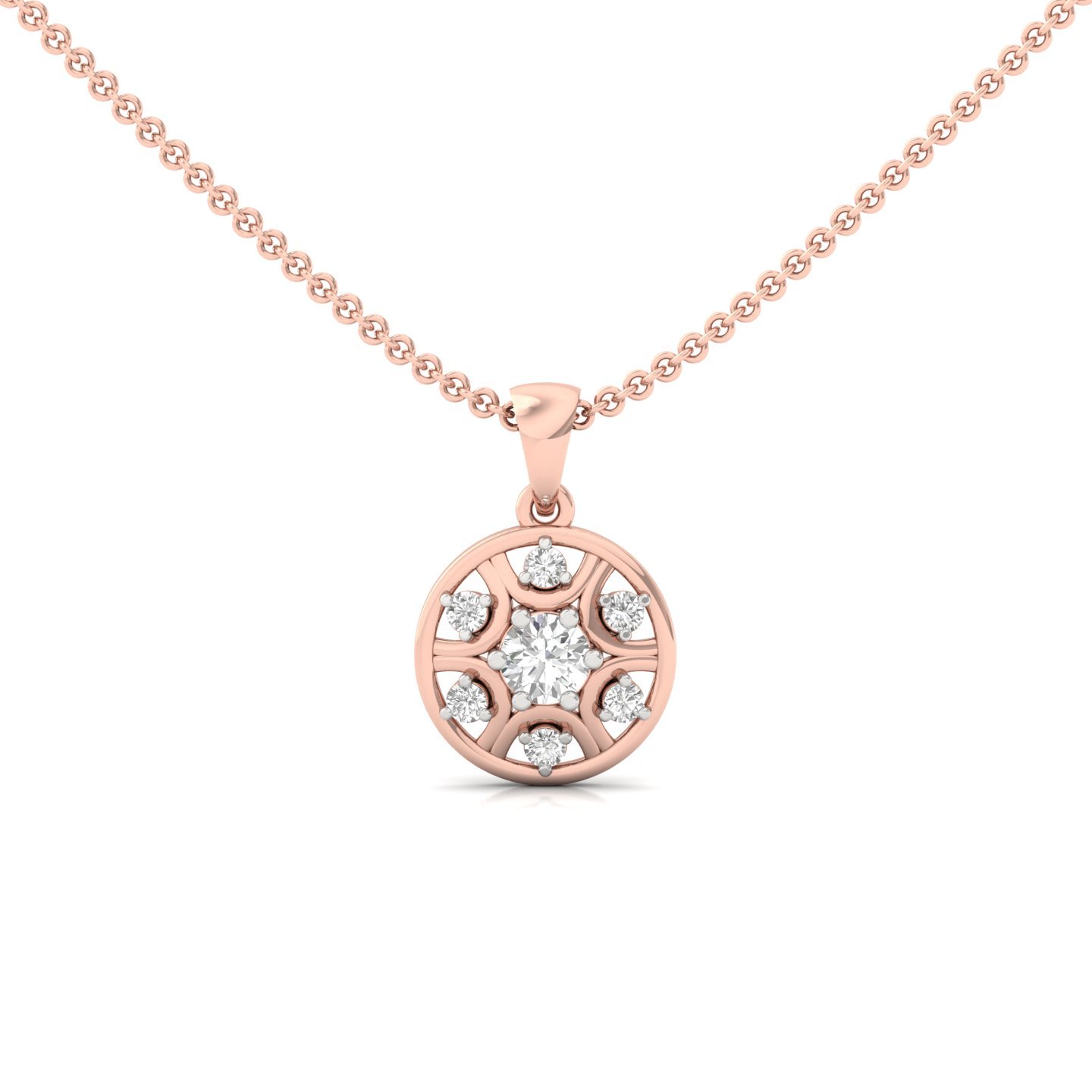 Round Cut Diamond Pendant | Classic Floral Medallion Lab Grown CVD Diamond Necklace (Without Chain) | 925 Silver | 10K | 14K | 18K - Rose Gold Main View