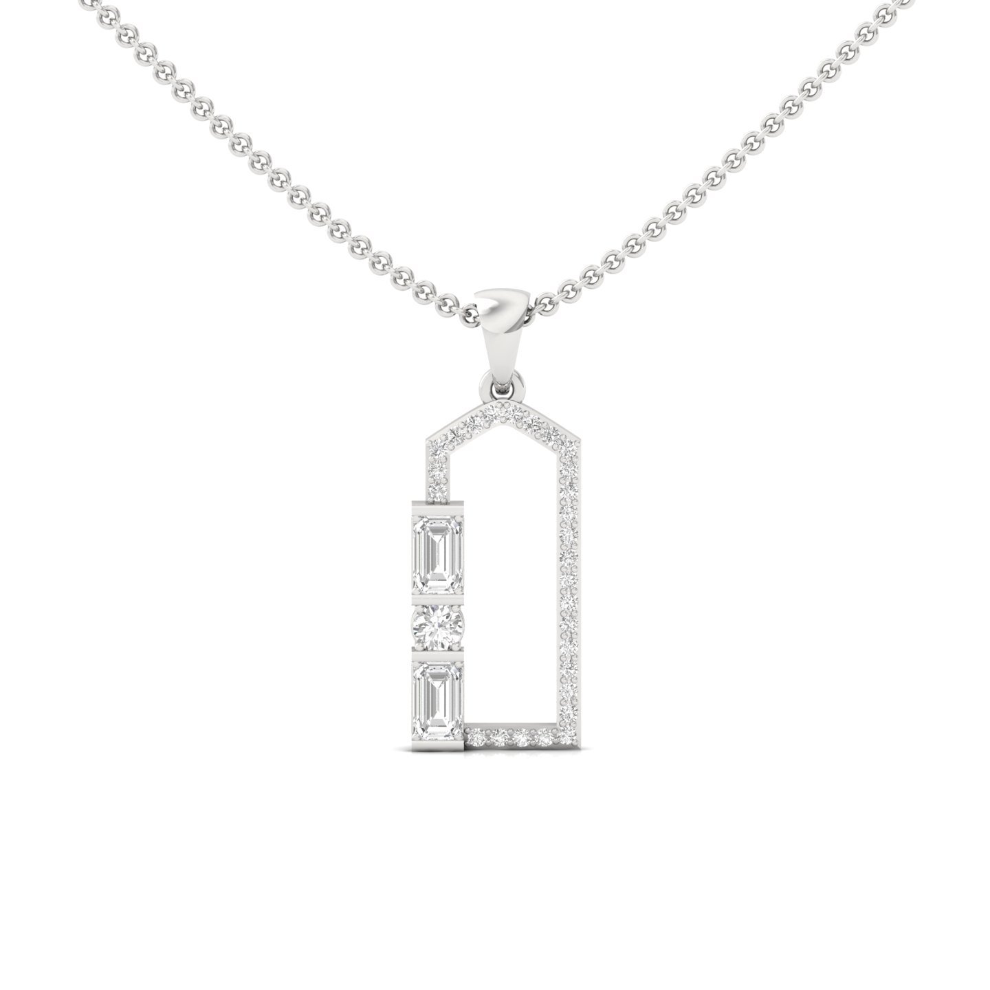Emerald Cut Diamond Pendant | Modern Geometric Lab Grown CVD Diamond Necklace (Without Chain) | 925 Silver | 10K | 14K | 18K - Main View