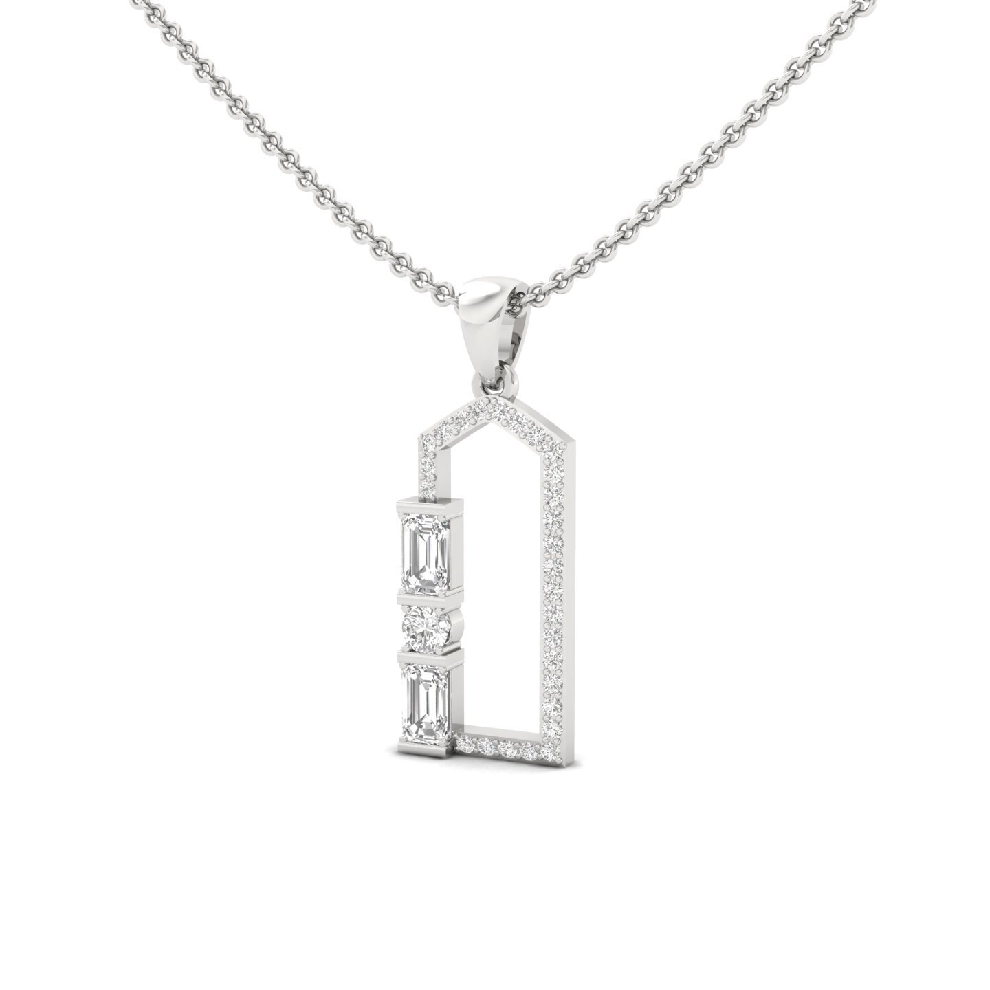Emerald Cut Diamond Pendant | Modern Geometric Lab Grown CVD Diamond Necklace (Without Chain) | 925 Silver | 10K | 14K | 18K - View 2