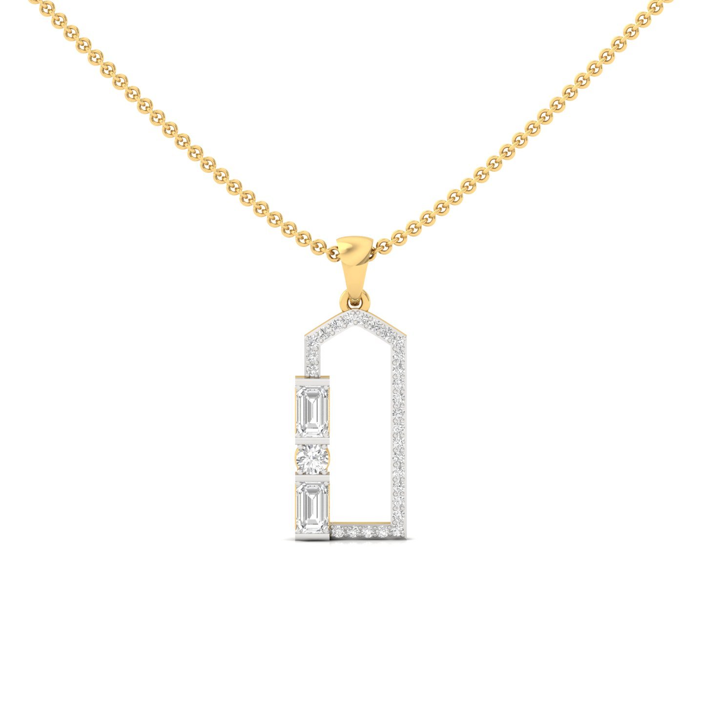Emerald Cut Diamond Pendant | Modern Geometric Lab Grown CVD Diamond Necklace (Without Chain) | 925 Silver | 10K | 14K | 18K - Gold Main View