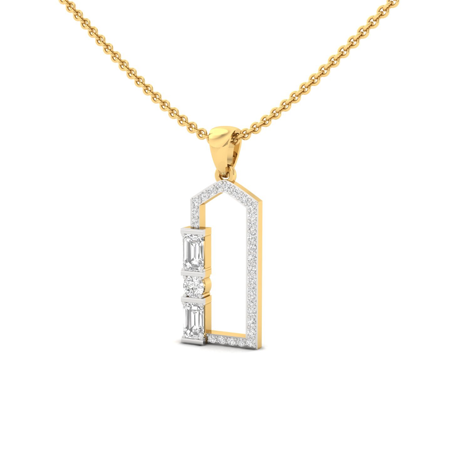 Emerald Cut Diamond Pendant | Modern Geometric Lab Grown CVD Diamond Necklace (Without Chain) | 925 Silver | 10K | 14K | 18K - View 2
