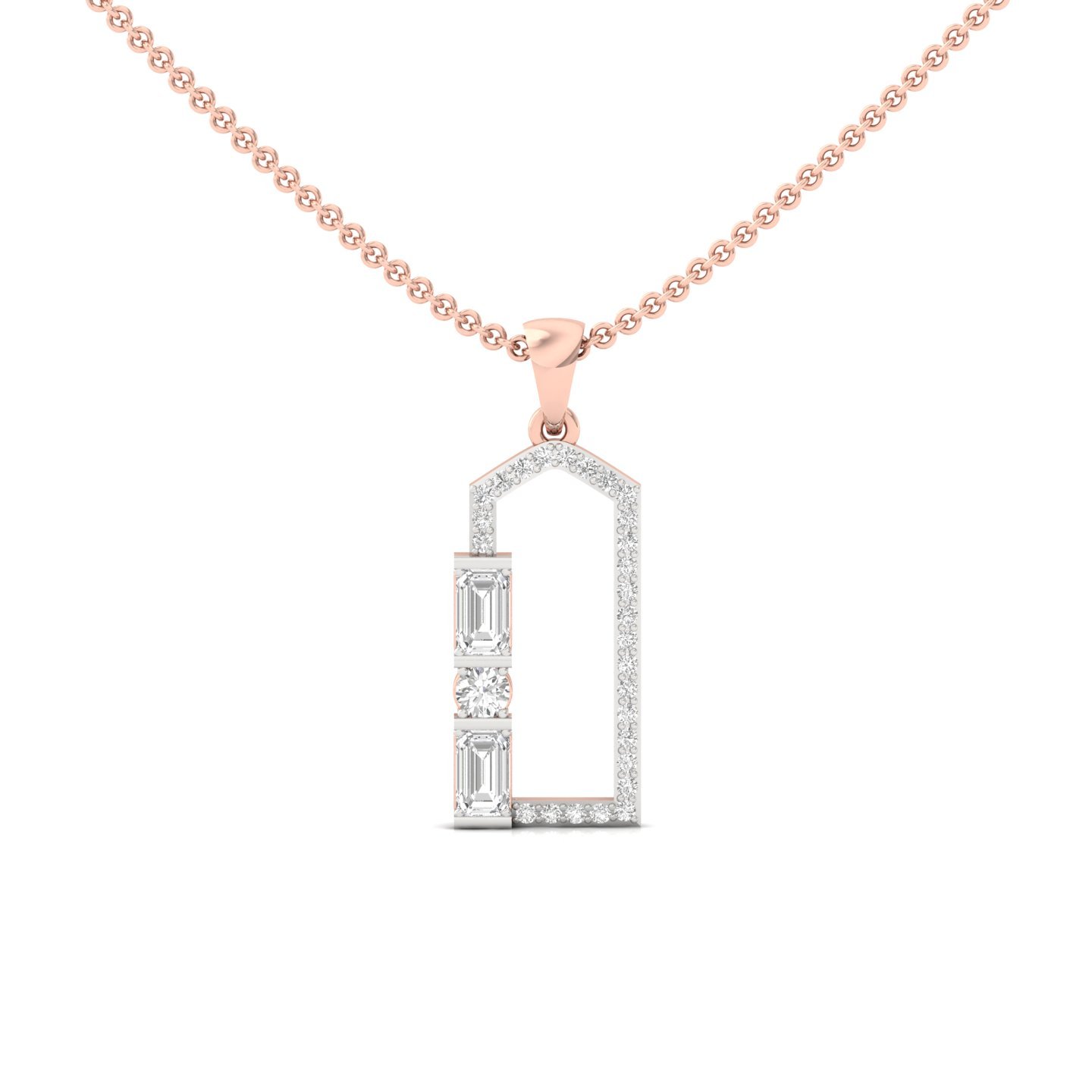 Emerald Cut Diamond Pendant | Modern Geometric Lab Grown CVD Diamond Necklace (Without Chain) | 925 Silver | 10K | 14K | 18K - Rose Gold Main View