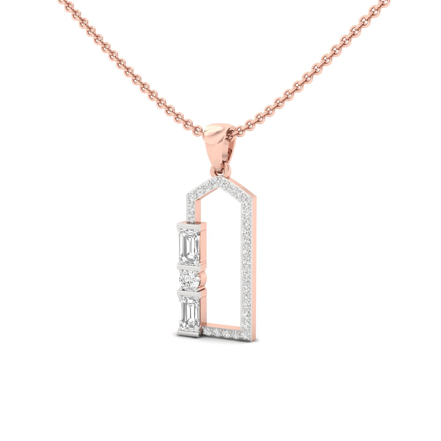 Emerald Cut Diamond Pendant | Modern Geometric Lab Grown CVD Diamond Necklace (Without Chain) | 925 Silver | 10K | 14K | 18K - View 2