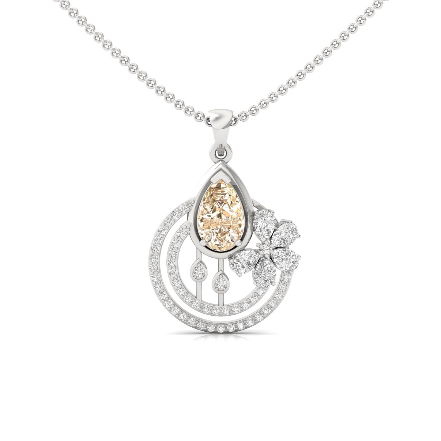 Pear Cut Champagne Sapphire & Diamond Pendant | Designer Lab Grown CVD Diamond Necklace (Without Chain) | 925 Silver | 10K | 14K | 18K - Main View