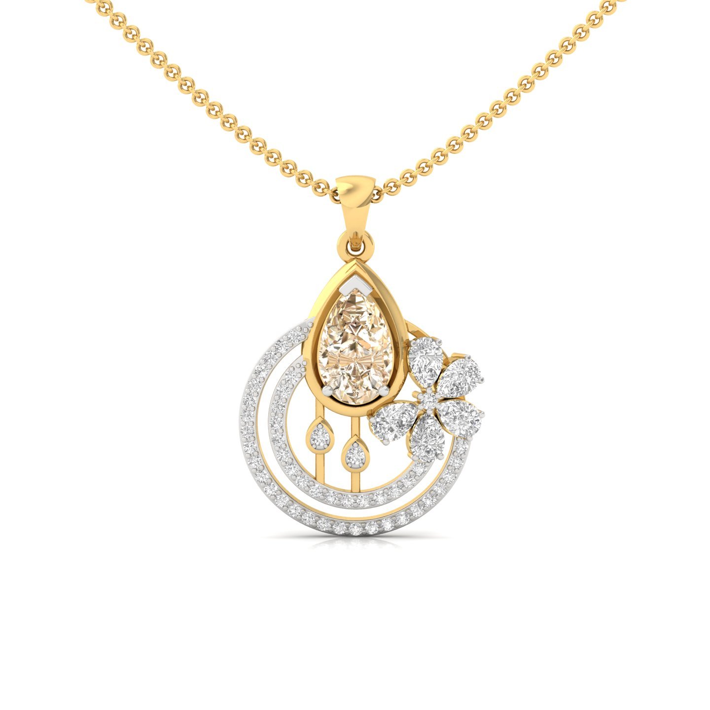 Pear Cut Champagne Sapphire & Diamond Pendant | Designer Lab Grown CVD Diamond Necklace (Without Chain) | 925 Silver | 10K | 14K | 18K - Gold Main View