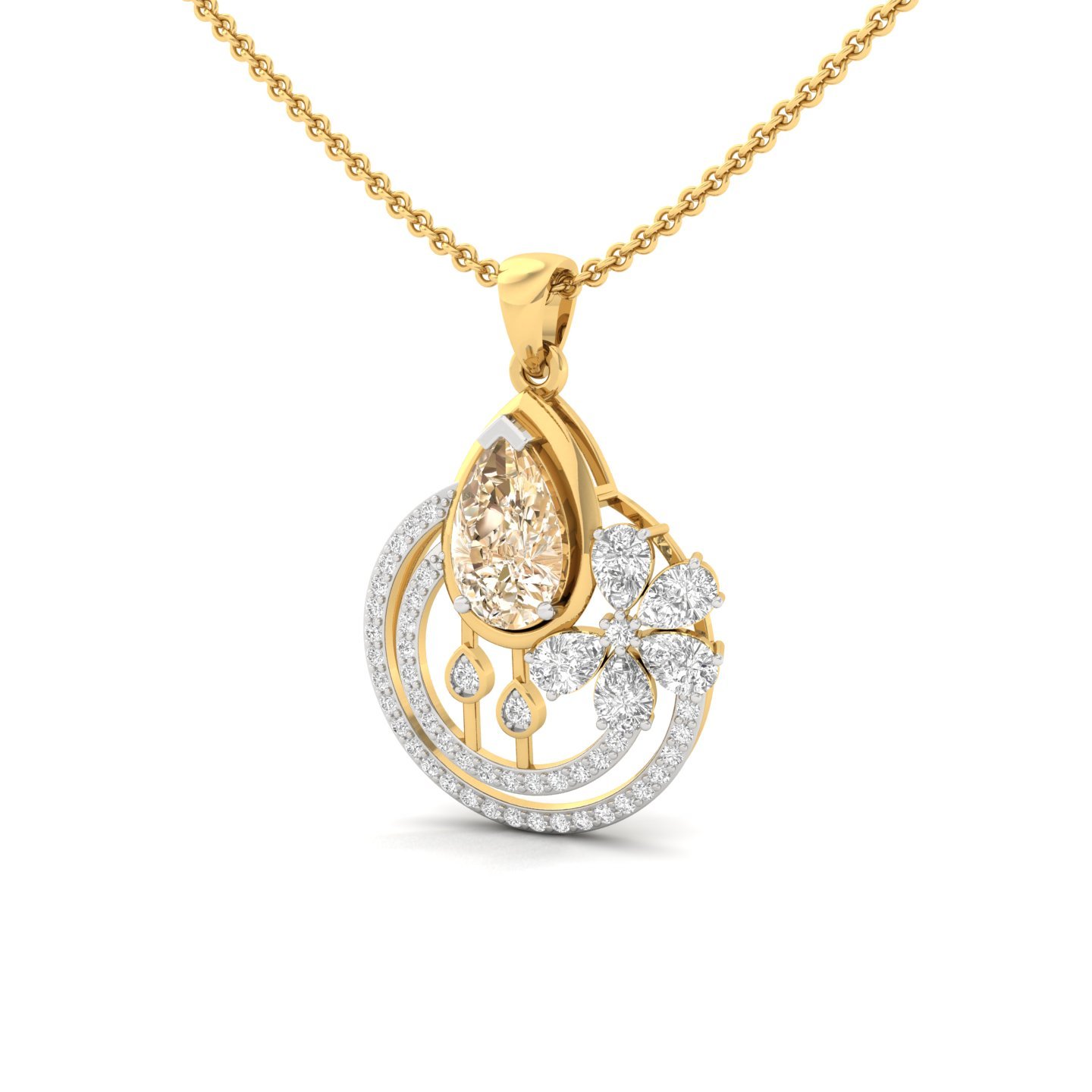 Pear Cut Champagne Sapphire & Diamond Pendant | Designer Lab Grown CVD Diamond Necklace (Without Chain) | 925 Silver | 10K | 14K | 18K - View 2